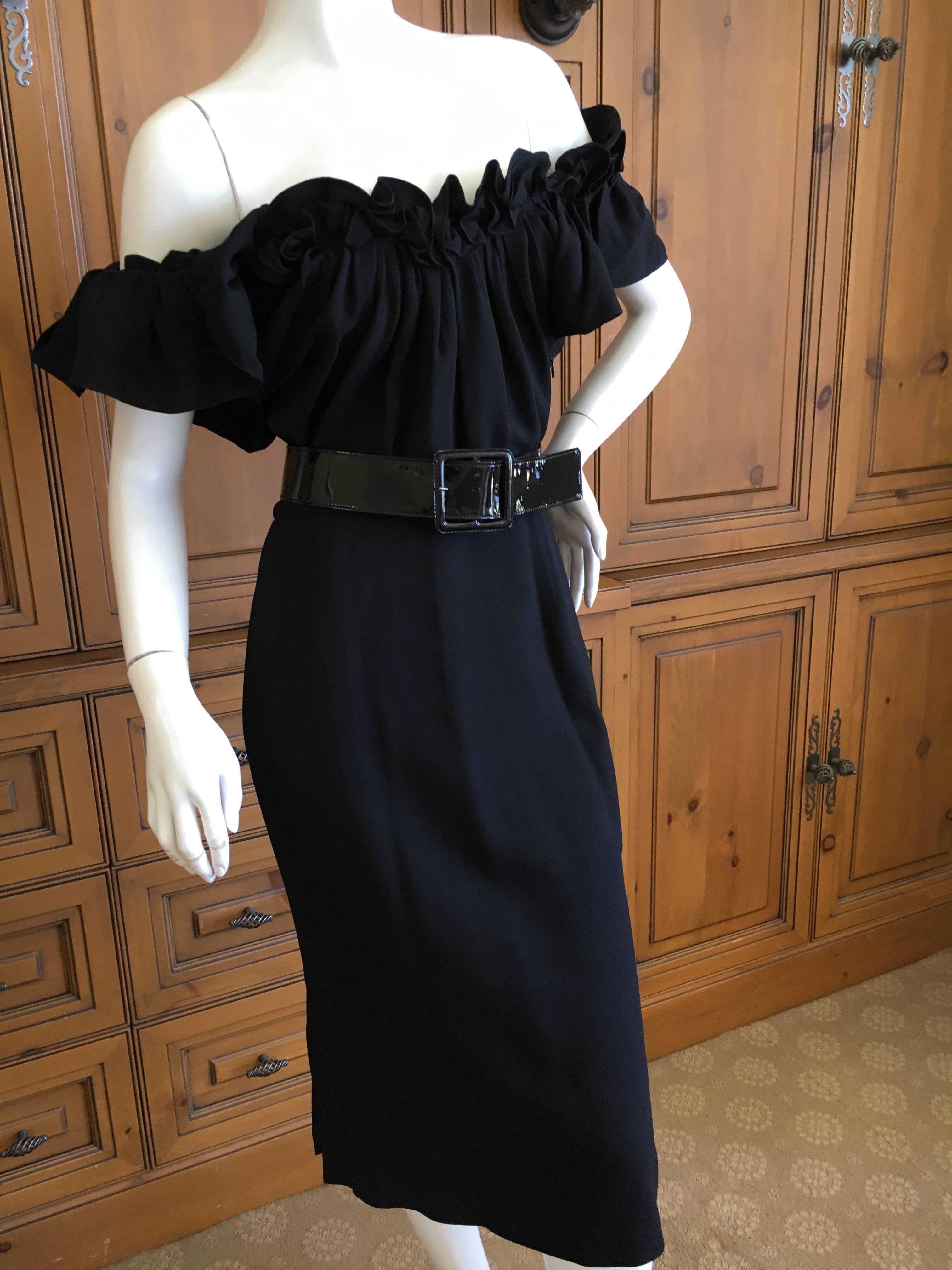 Christian Dior by John Galliano Little Black Dress with Off the Shoulder Ruffle In Excellent Condition For Sale In Cloverdale, CA