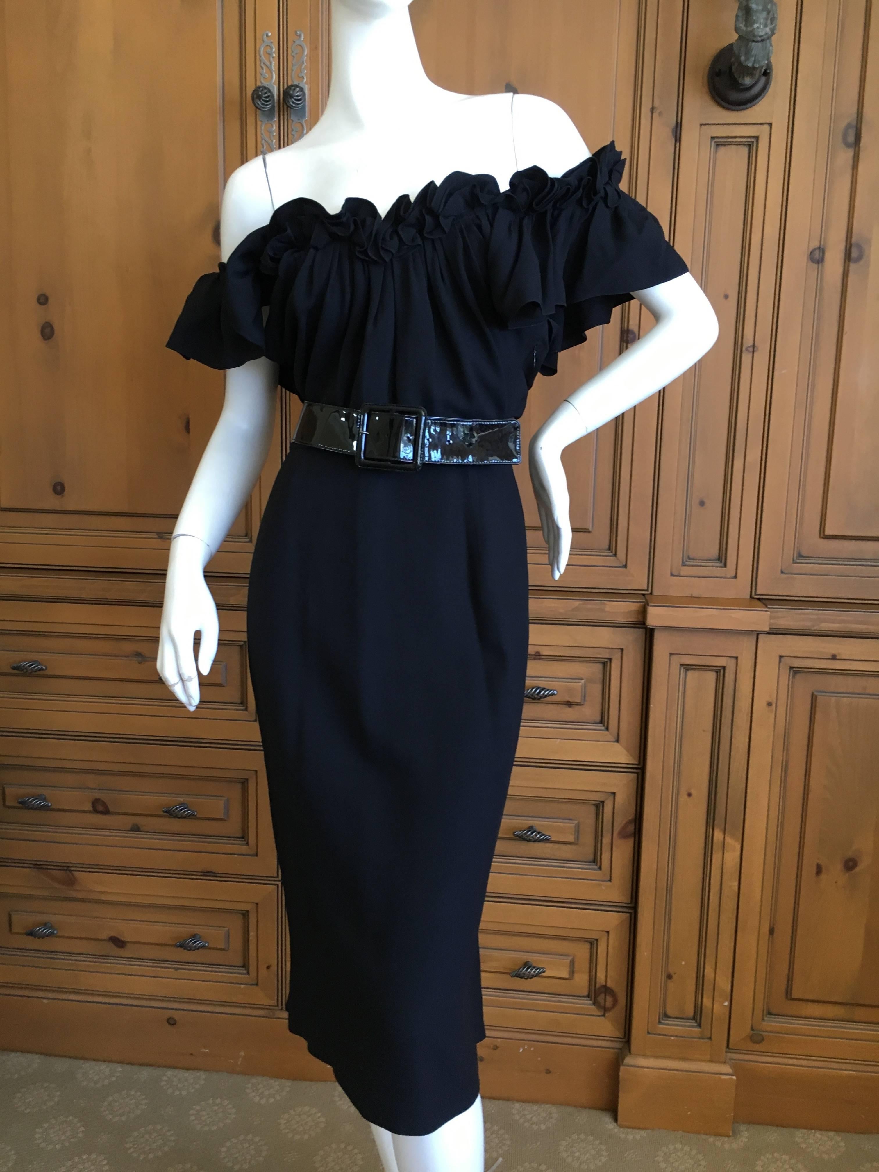 Christian Dior by John Galliano Little Black Dress with Off the Shoulder Ruffle For Sale 1