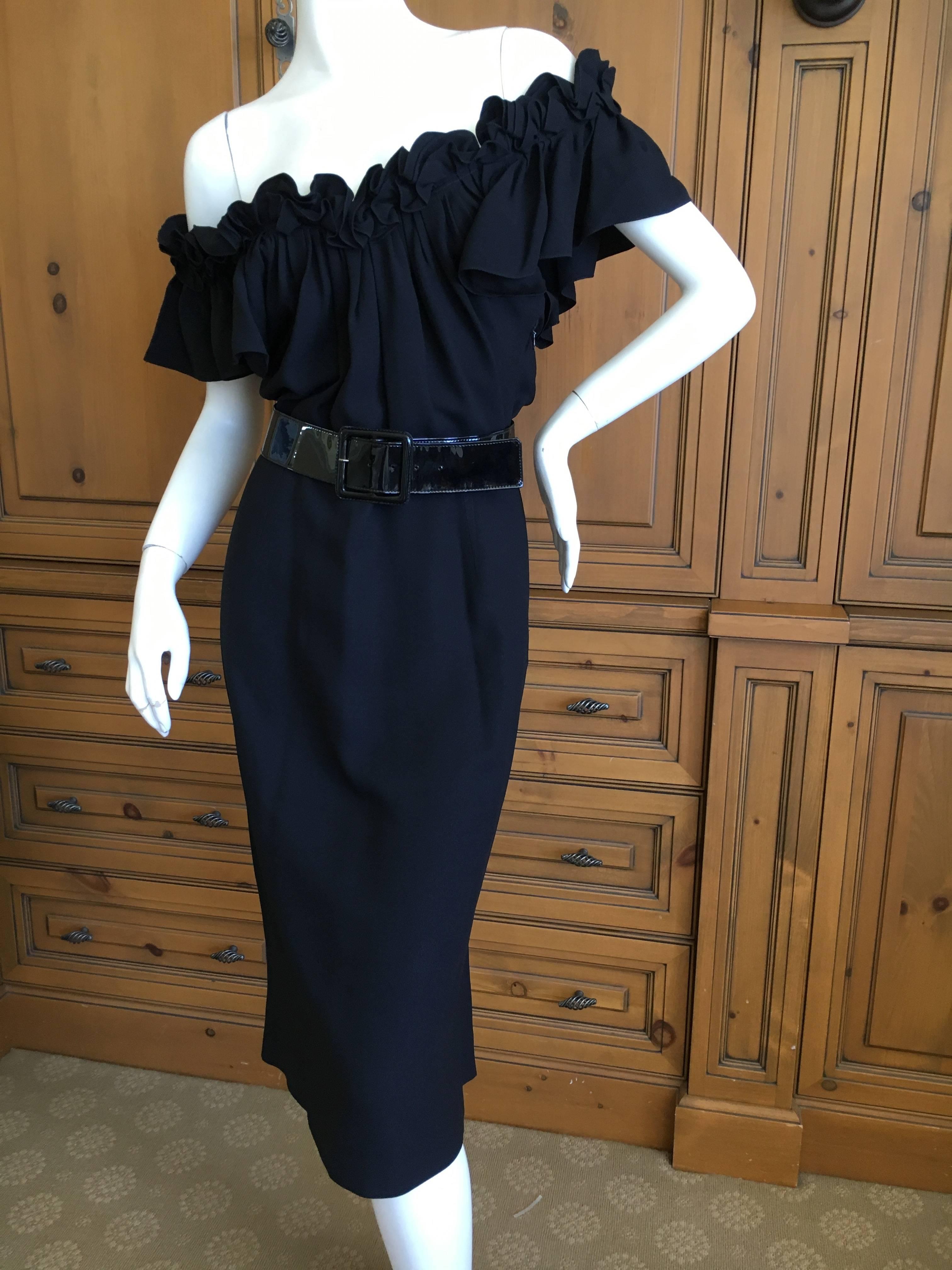 Christian Dior by John Galliano Little Black Dress with Off the Shoulder Ruffle For Sale 2