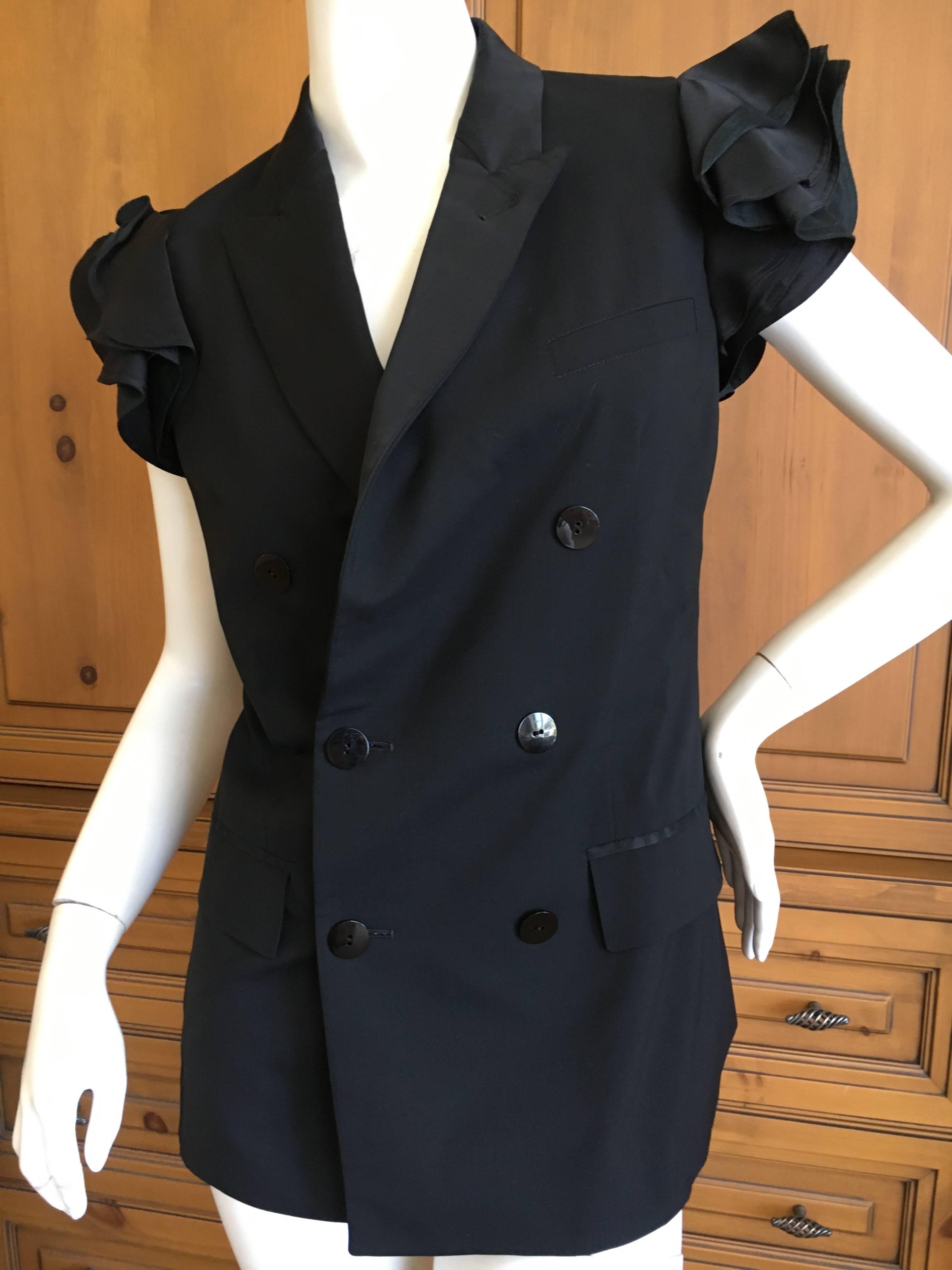 Jean Paul Gaultier Black Sleeveless Double Breasted Jacket with Ruffles.
Size 36
Bust 36