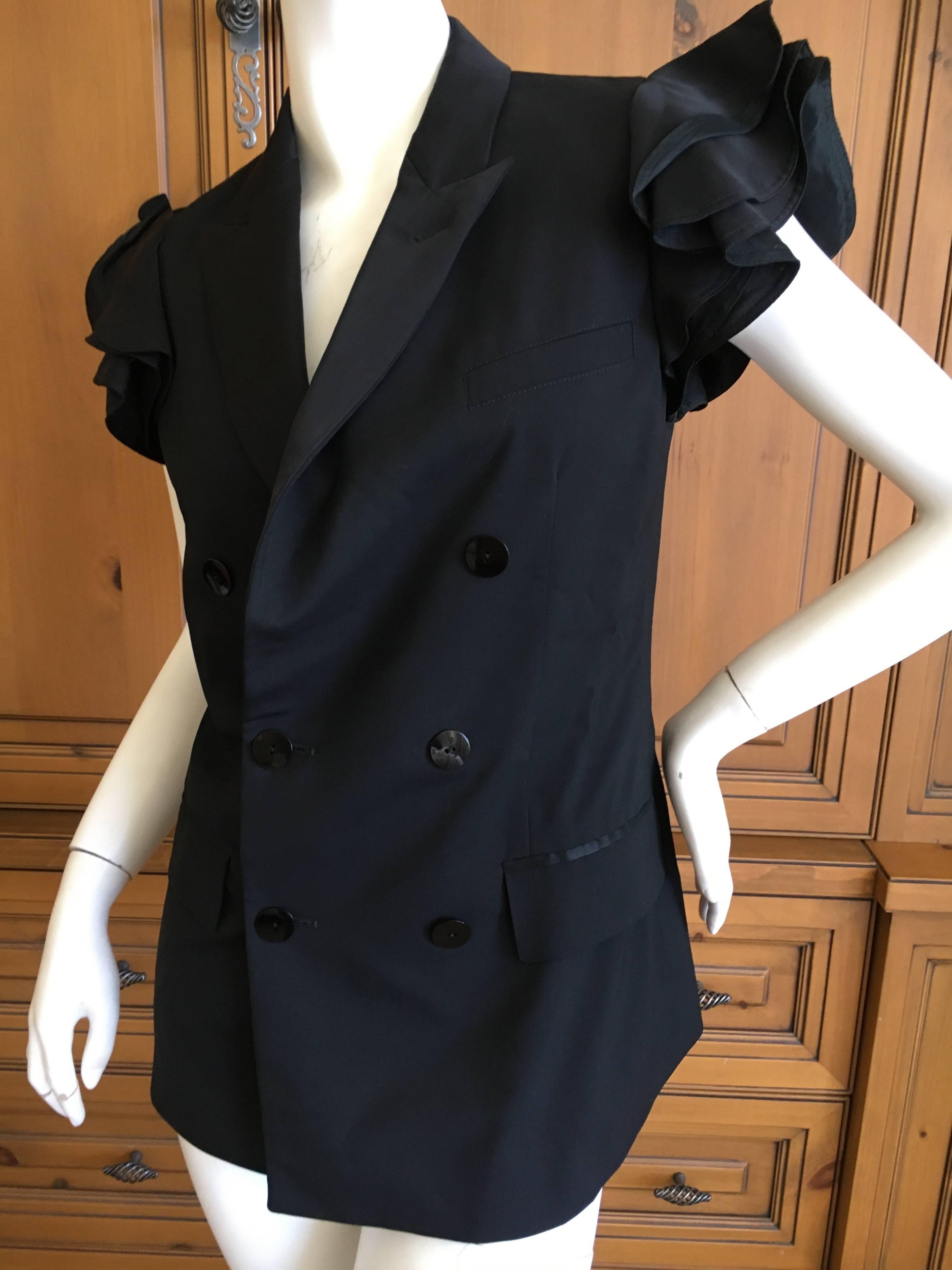 Jean Paul Gaultier Vintage Black Sleeveless Double Breasted Jacket with Ruffles For Sale 1