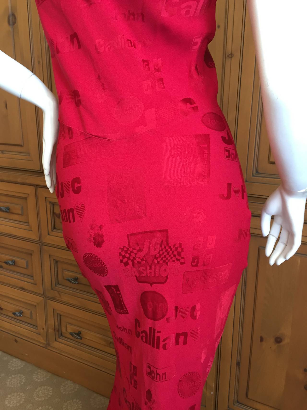 John Galliano 1990's Red Bias Cut Logo Dress 2