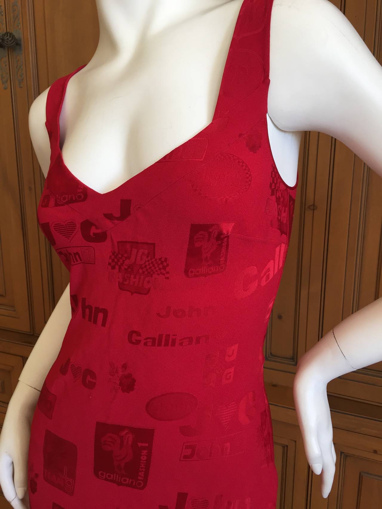 John Galliano 1990's Red Bias Cut Logo Dress In Excellent Condition In Cloverdale, CA