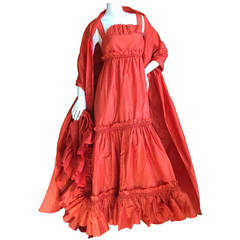 Oscar de la Renta Silk Flamenco Gown with Shawl