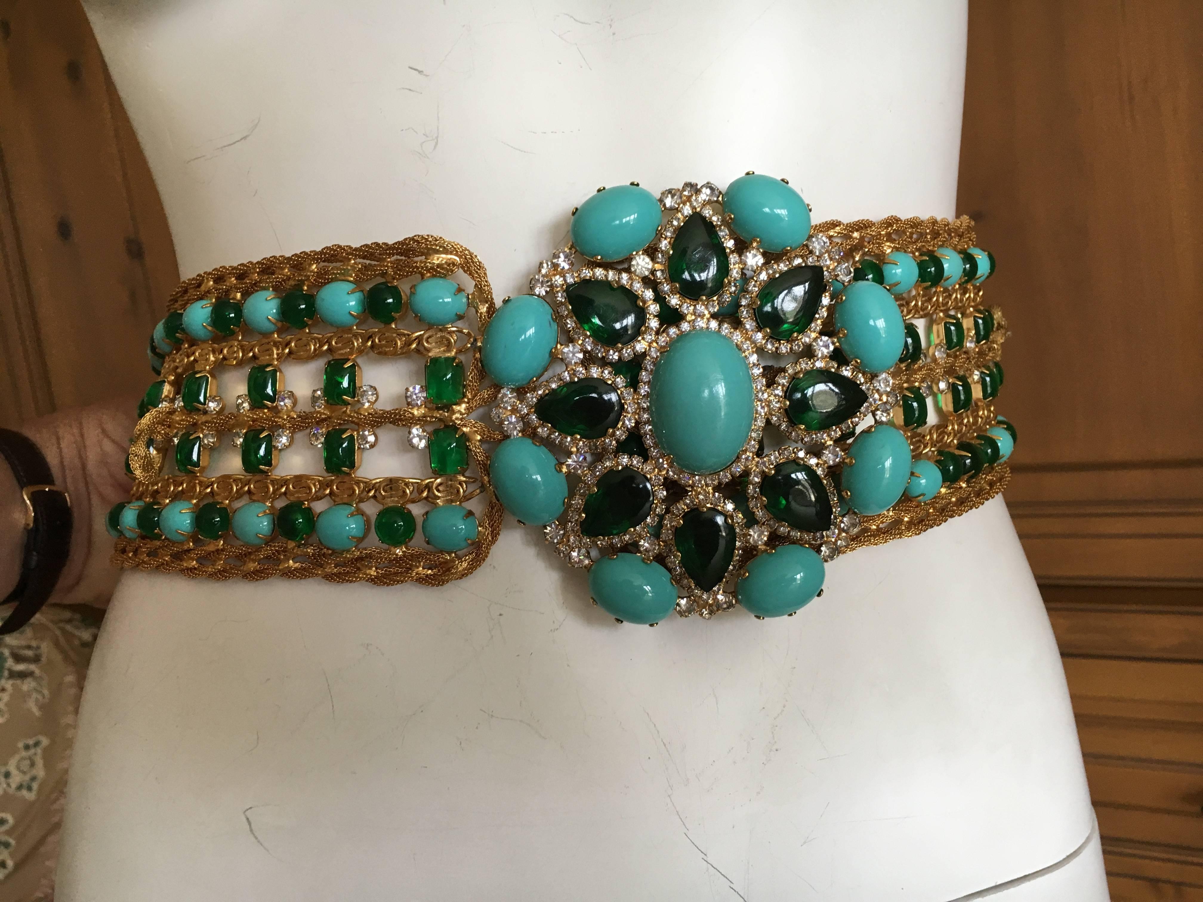 Black Kenneth Jay Lane Gobsmacking 1960's Faux Turquoise & Emerald Belt For Sale