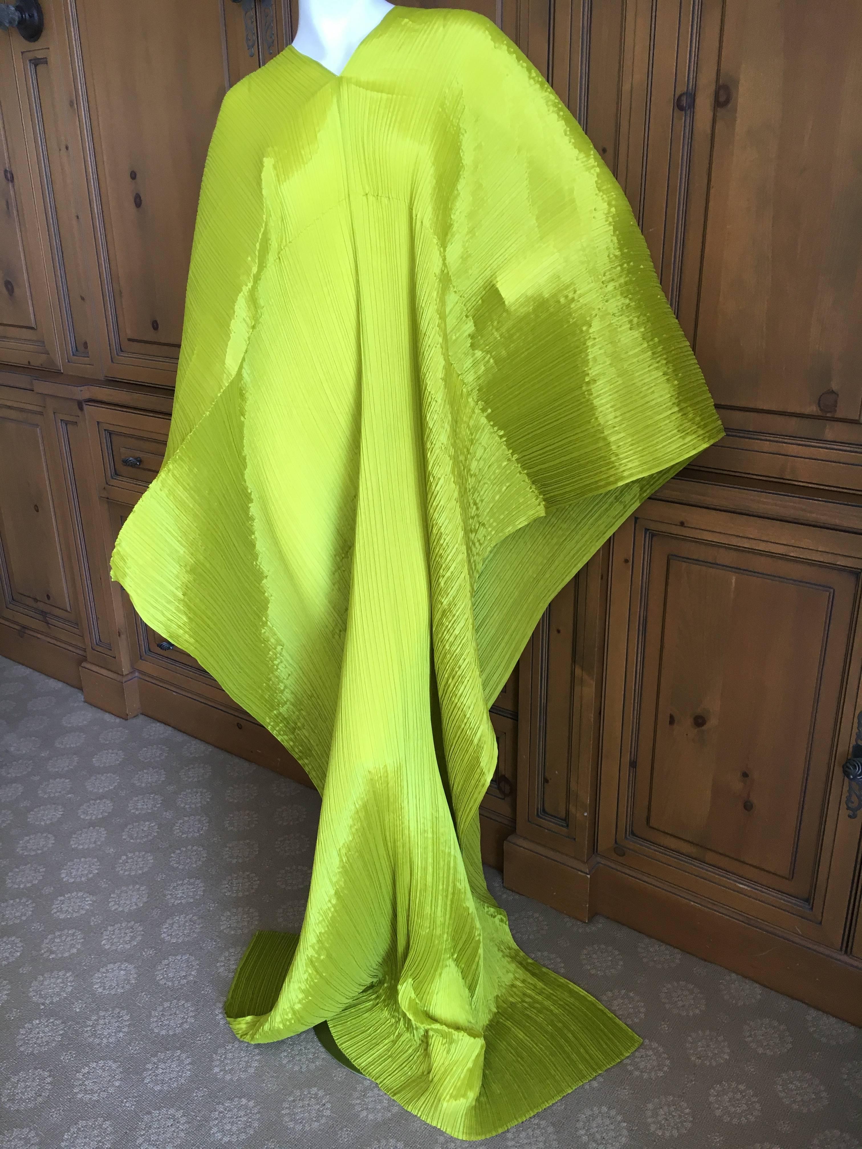 Women's or Men's Issey Miyake Sculptural Neon Green Pleated Poncho by Issey Miyake Pleats Please For Sale