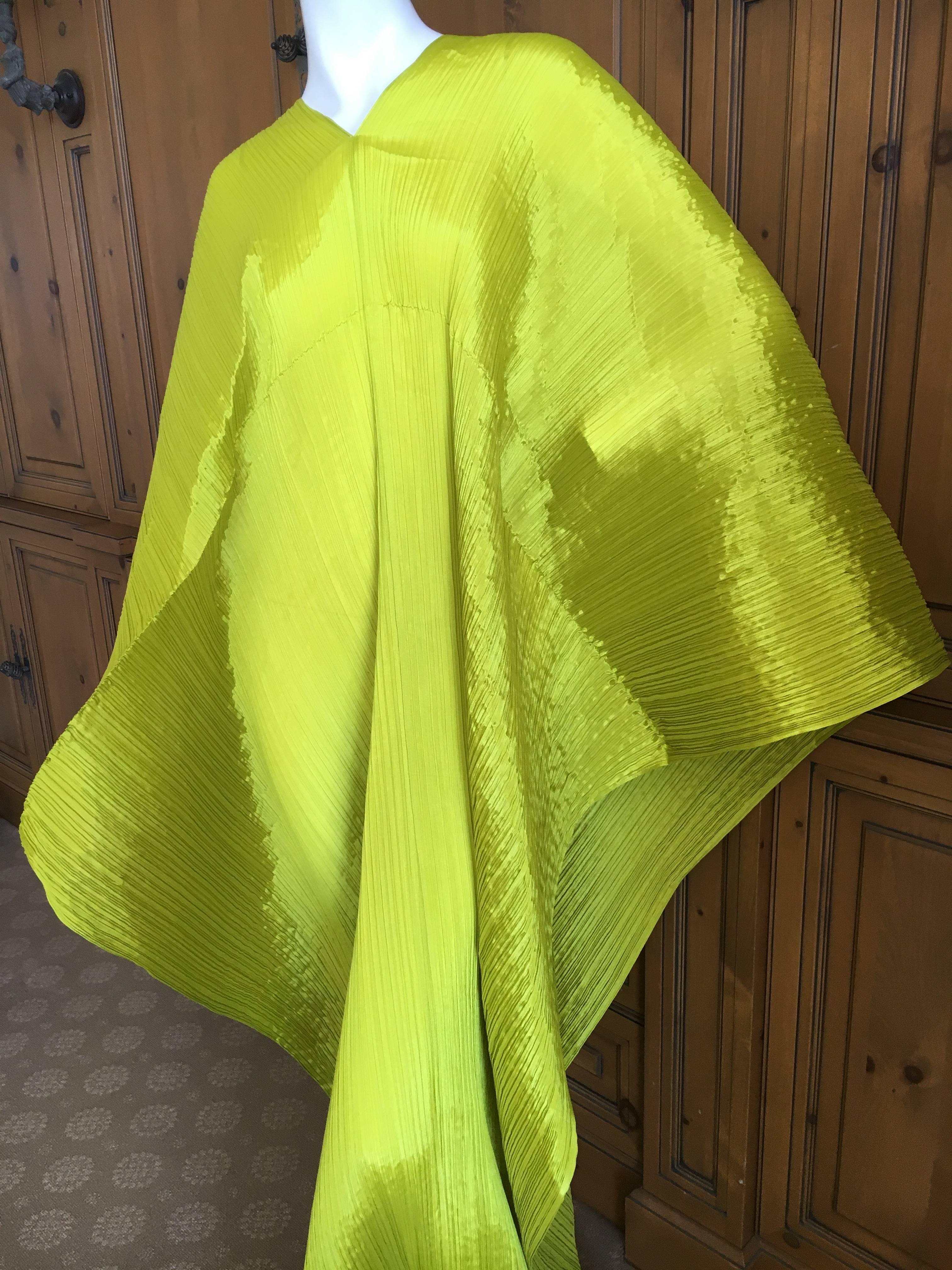 Issey Miyake Sculptural Neon Green Pleated Poncho by Issey Miyake Pleats Please For Sale 1