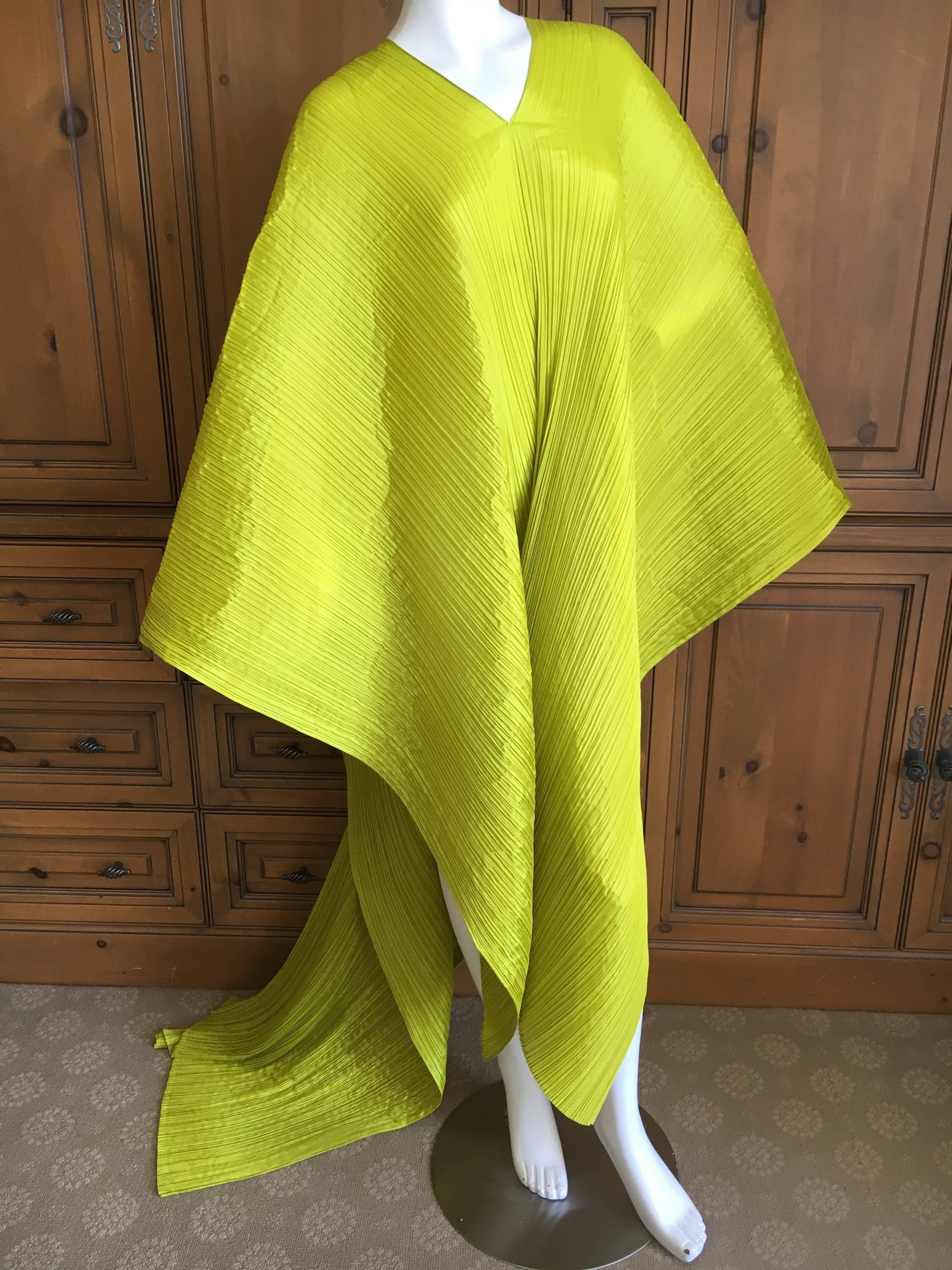 Issey Miyake Sculptural Neon Green Pleated Poncho by Issey Miyake Pleats Please For Sale 2