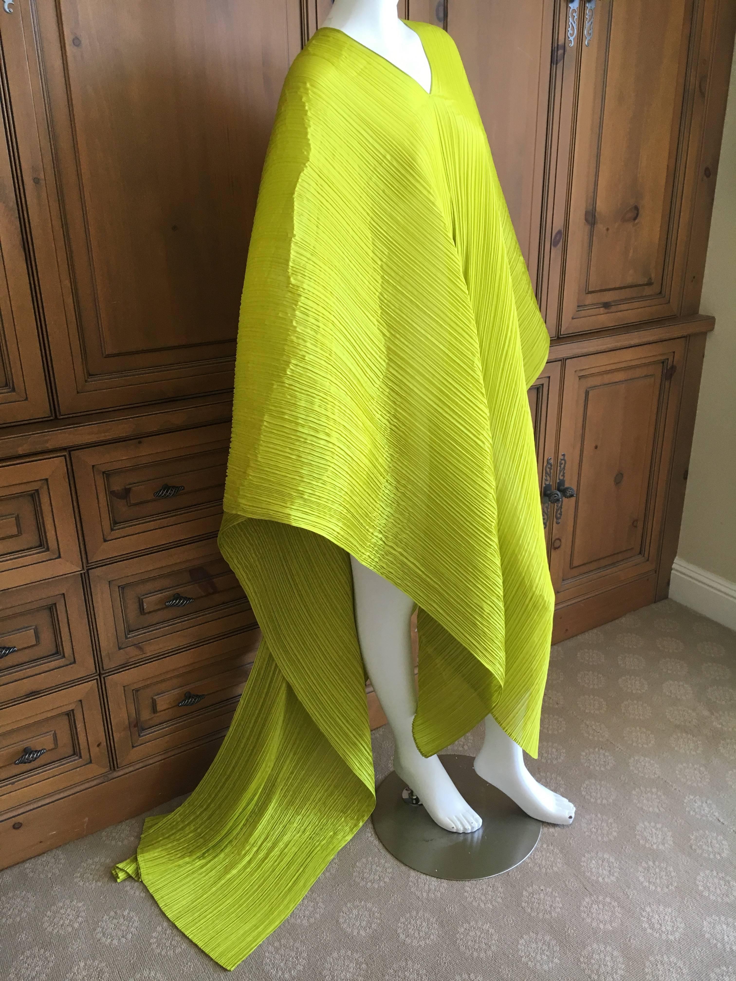 Issey Miyake Sculptural Neon Green Pleated Poncho by Issey Miyake Pleats Please For Sale 3