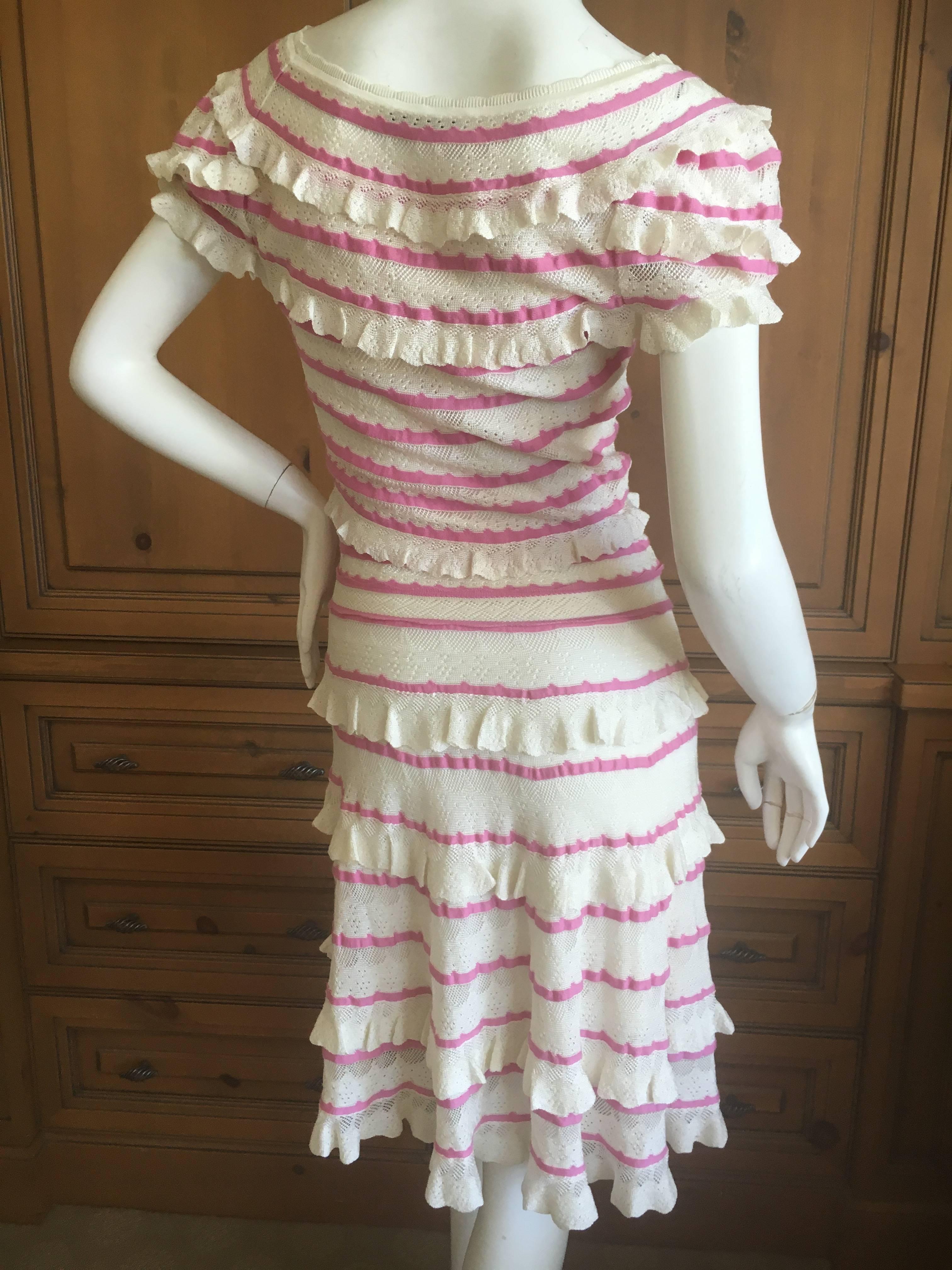 Christian Dior by John Galliano Romantic Ruffled Pink and Cream Knit Dress For Sale 1