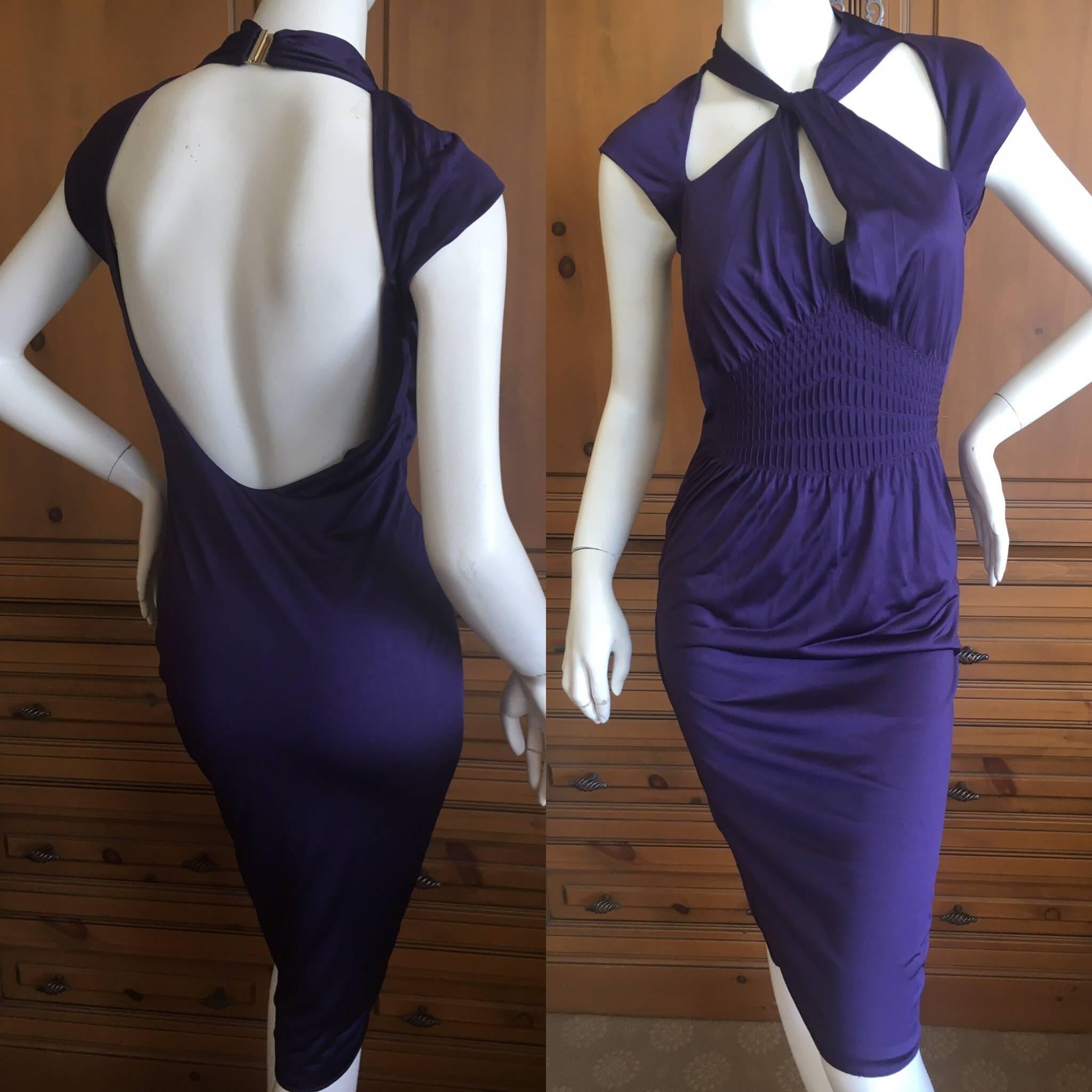 Gucci by Tom Ford Purple Backless Knot Dress.
This is so much prettier than the photos show, gathered in the front, backless in back.
Size S
Bust 36