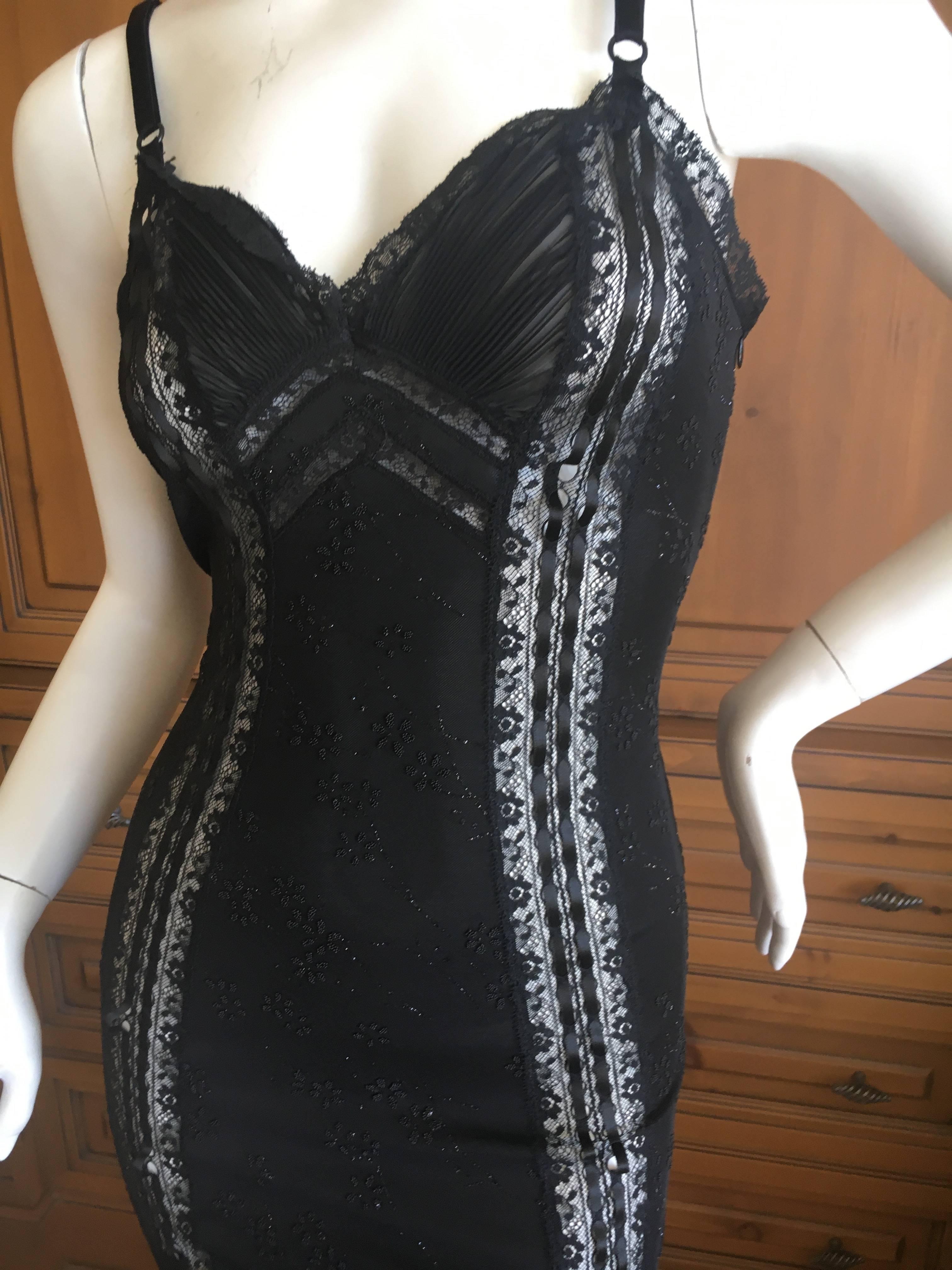 D&G Dolce & Gabbana Vintage Lace Overlay Sheer Little Black Cocktail Dress In New Condition In Cloverdale, CA