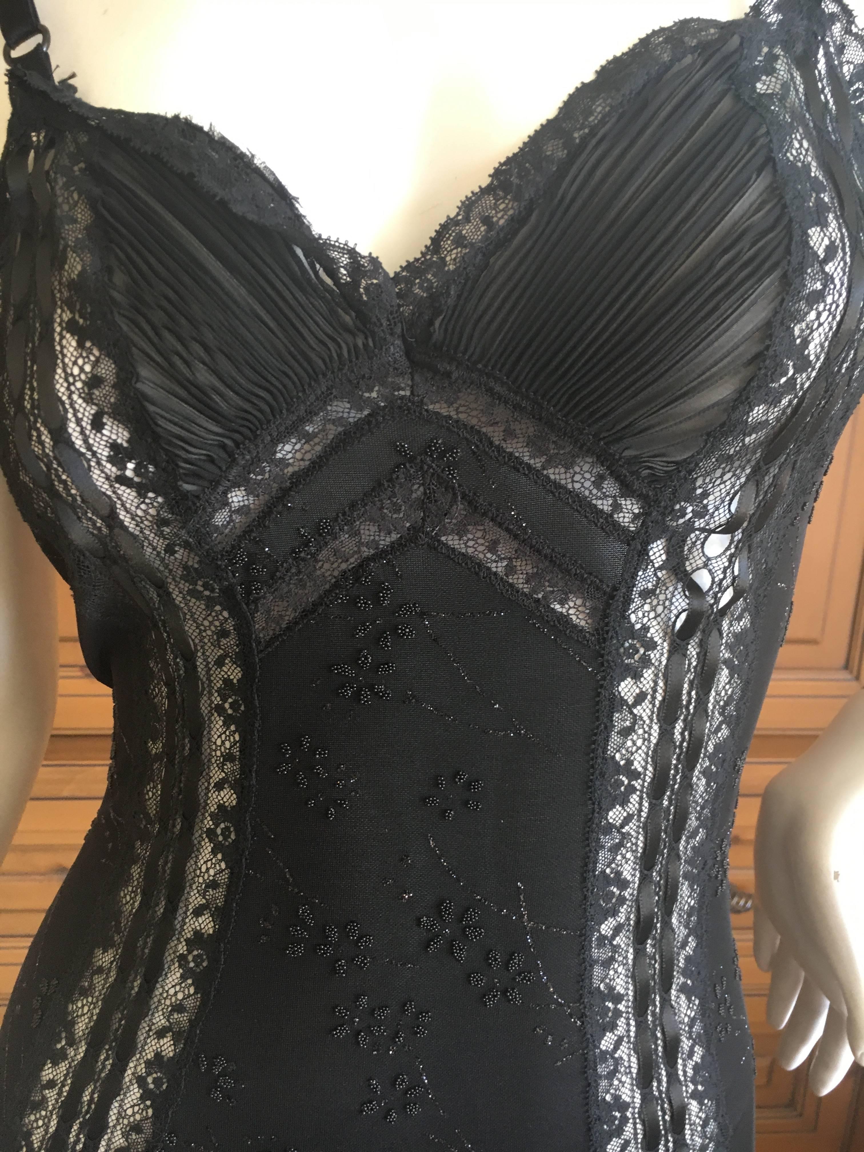 Women's D&G Dolce & Gabbana Vintage Lace Overlay Sheer Little Black Cocktail Dress