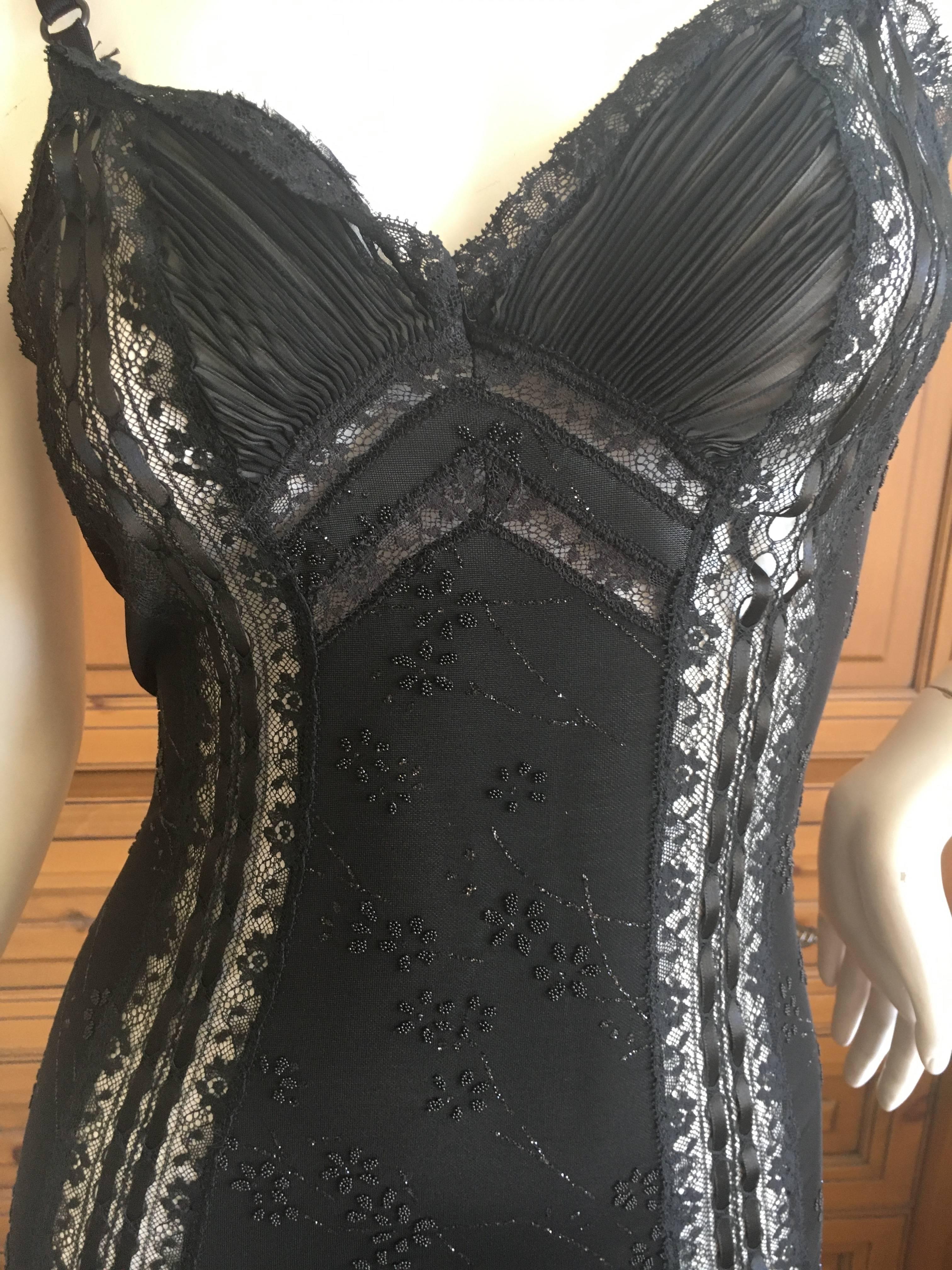 D&G Dolce & Gabbana Vintage Lace Overlay Sheer Little Black Cocktail Dress 1