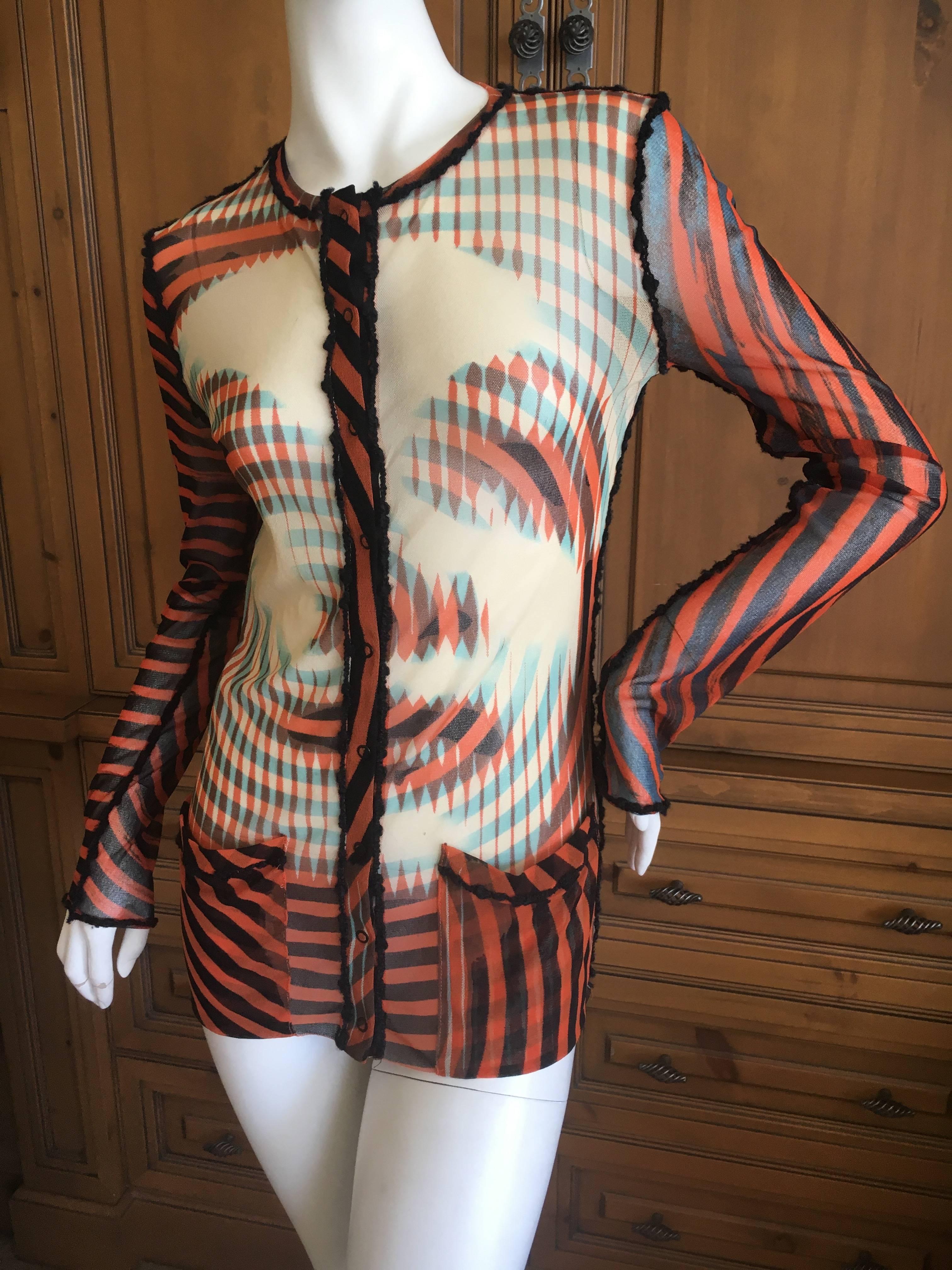 Brown Jean Paul Gaultier Vintage Face Print Sheer Snap Front Cardigan For Sale