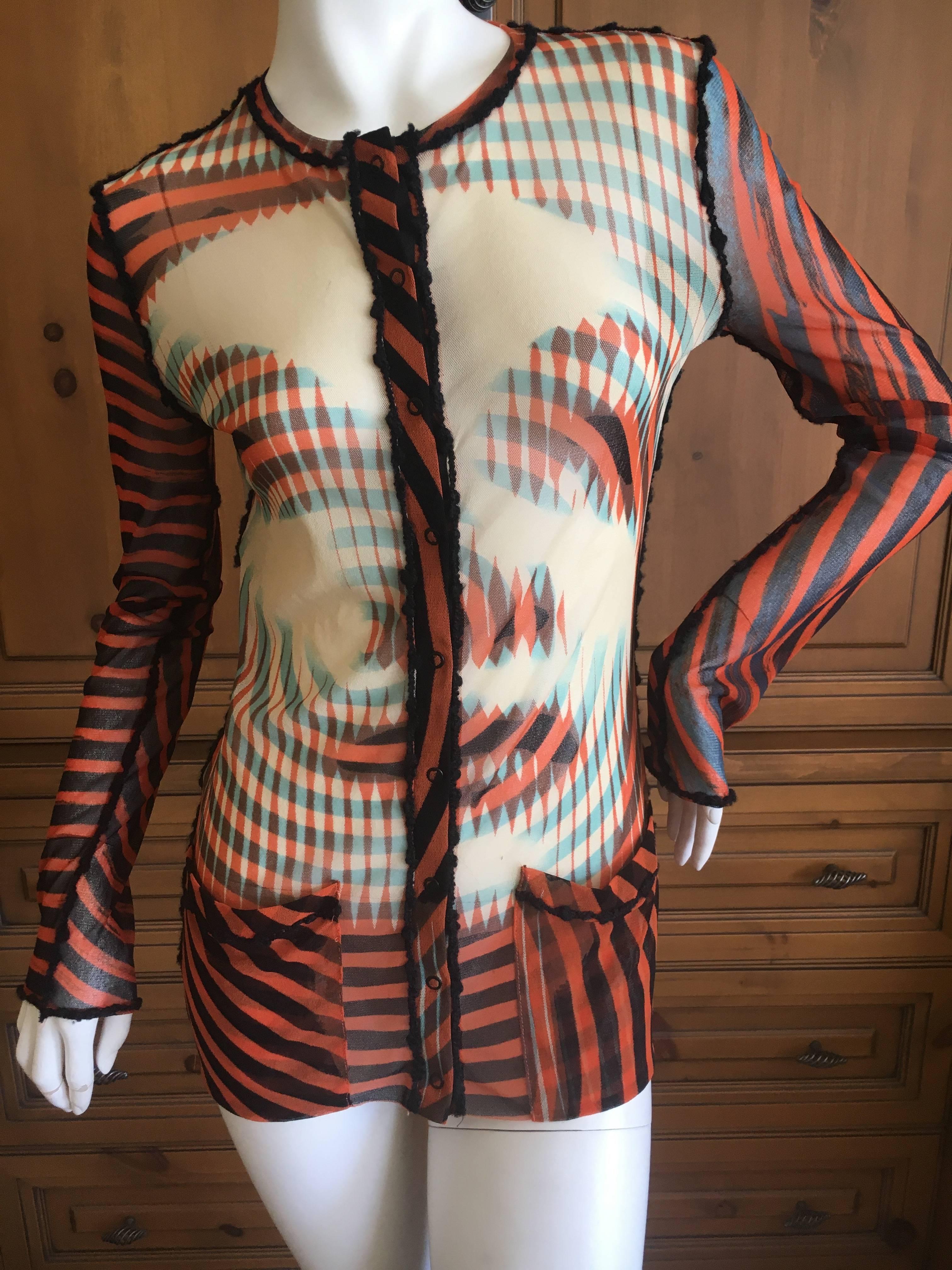 Jean Paul Gaultier Vintage Face Print Sheer Snap Front Cardigan In Excellent Condition For Sale In Cloverdale, CA
