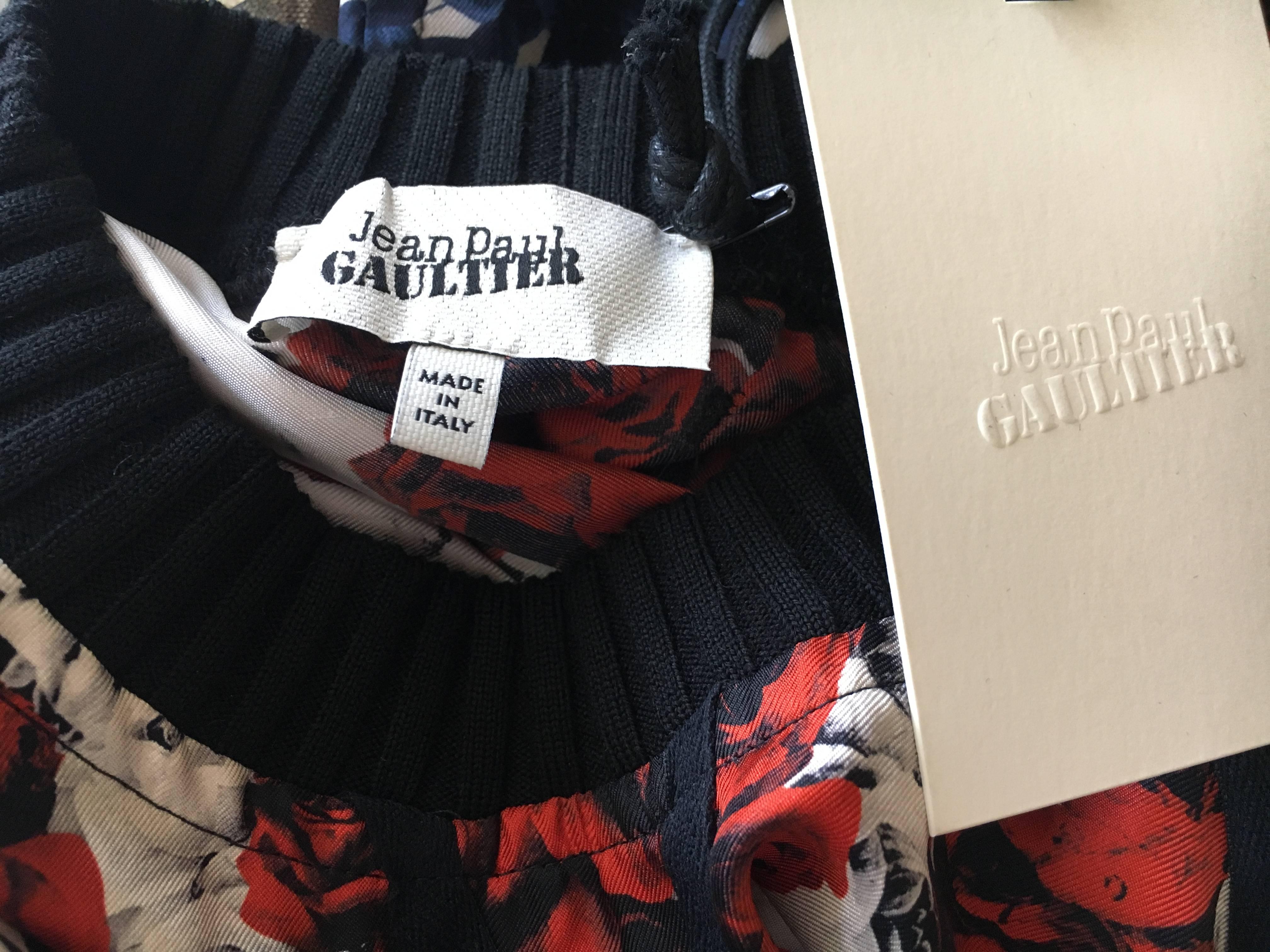 Black Jean Paul Gaultier 2014 Punk Union Jack Silk Ribbed Top 