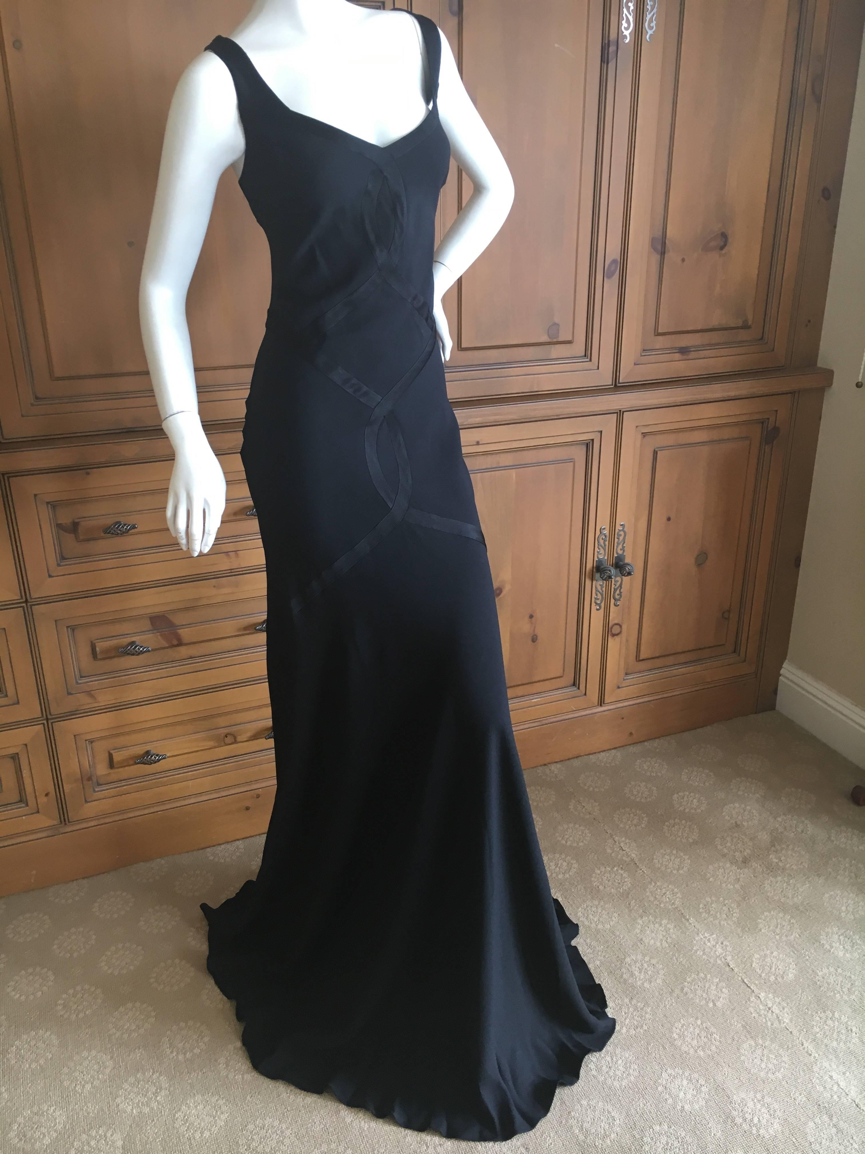 Women's John Galliano 2001 Black Bias Cut Evening Dress with Train New with Tags Size 46 For Sale