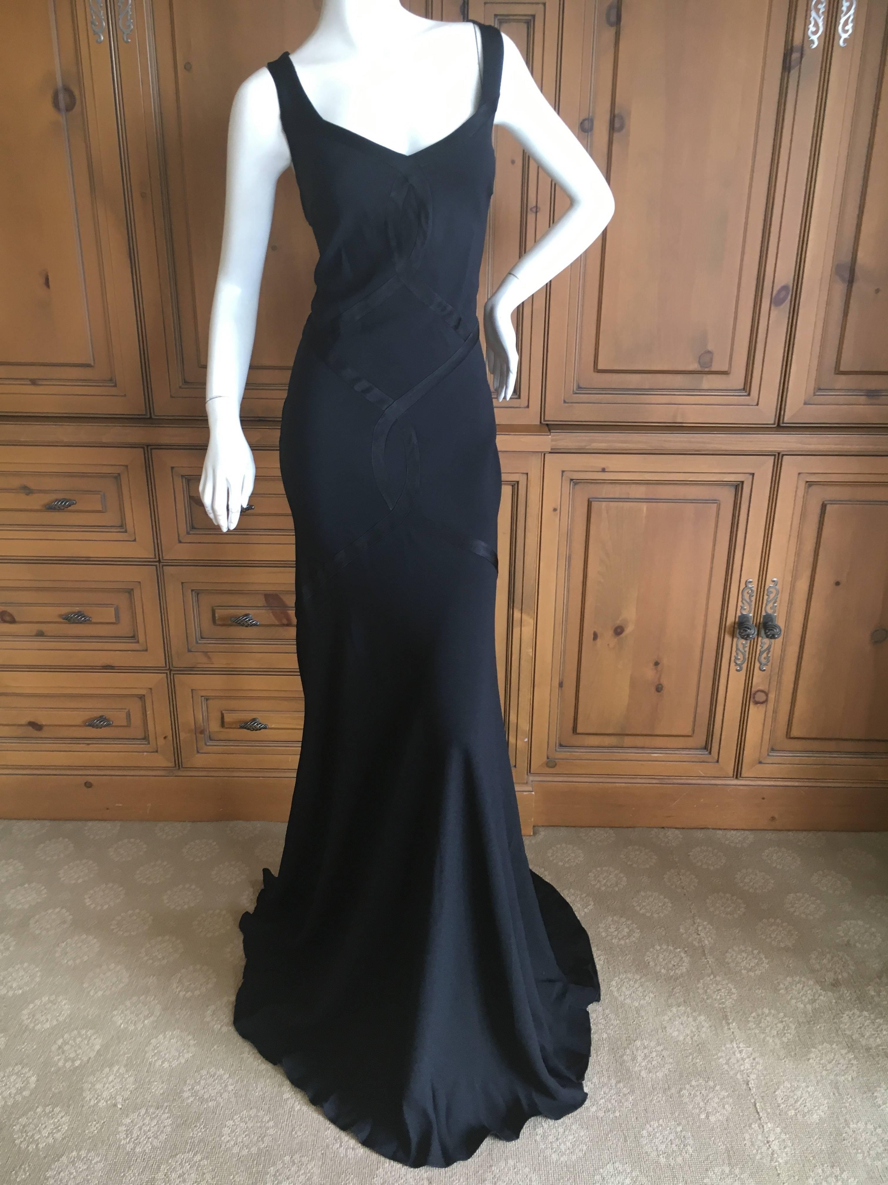 John Galliano 2001 Black Bias Cut Evening Dress with Train New with Tags Size 46 For Sale 1