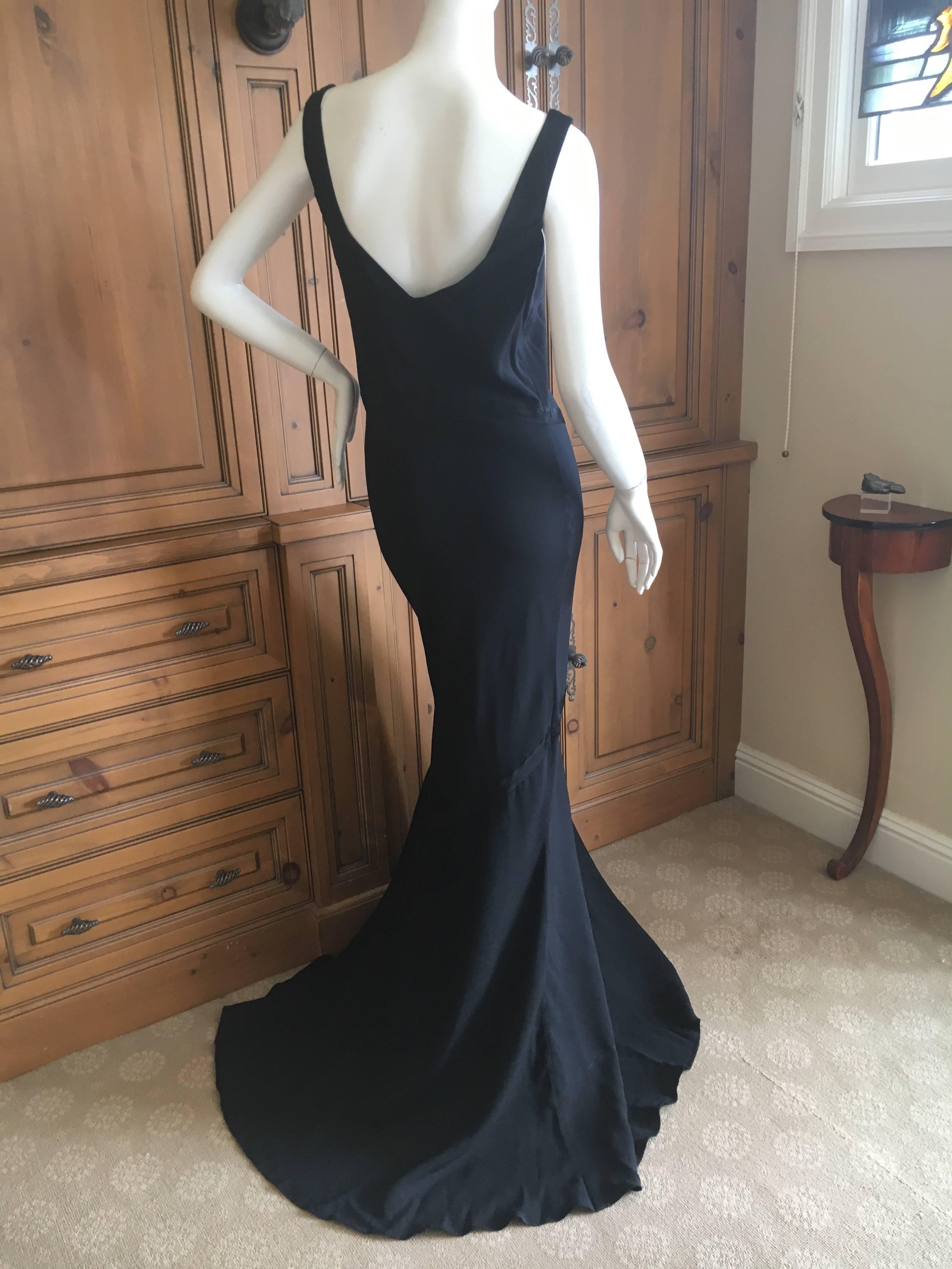 John Galliano 2001 Black Bias Cut Evening Dress with Train New with Tags Size 46 For Sale 2