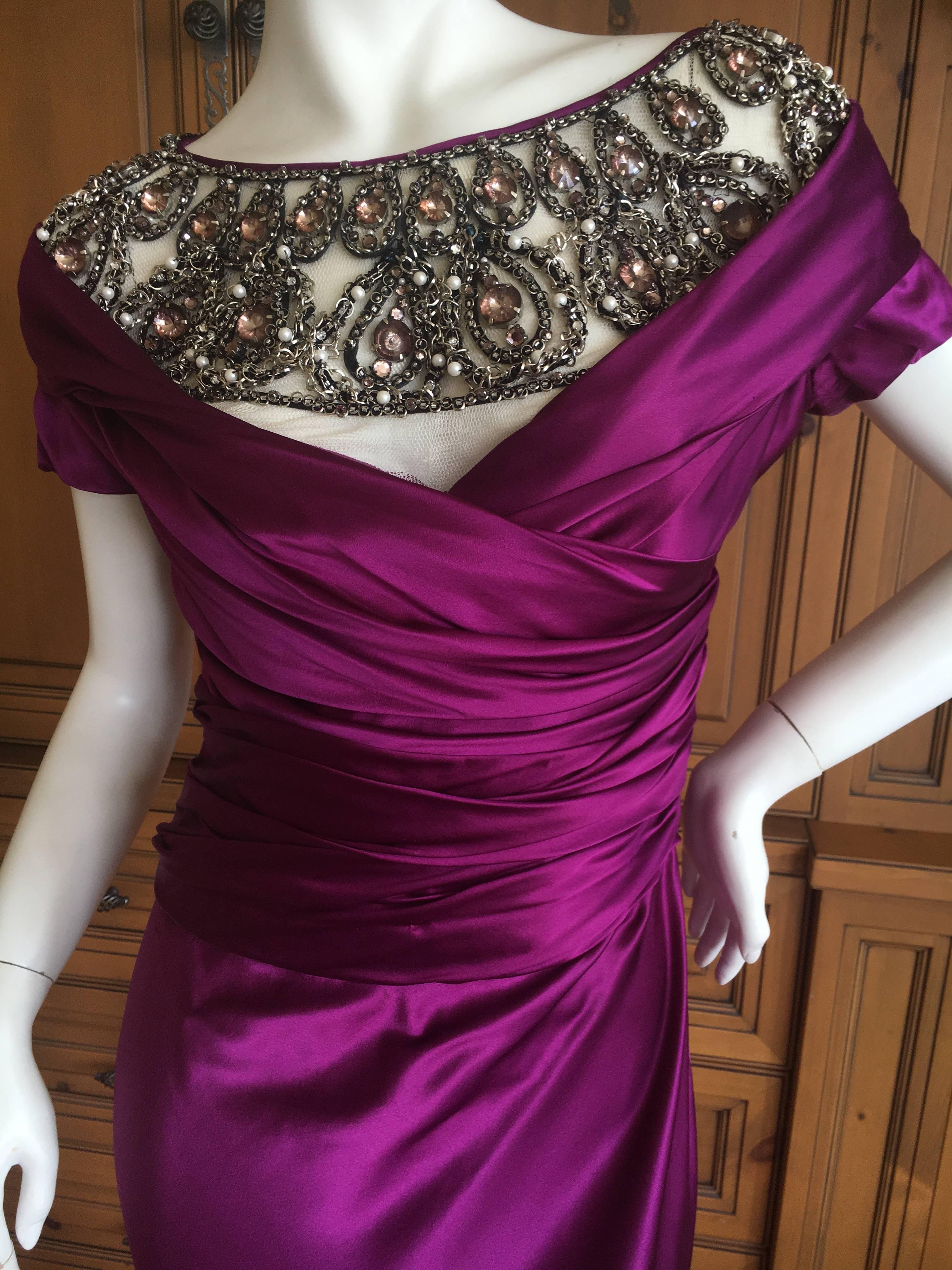 Moschino Violett Evening Dress with Extravagant Jeweled Collar 1