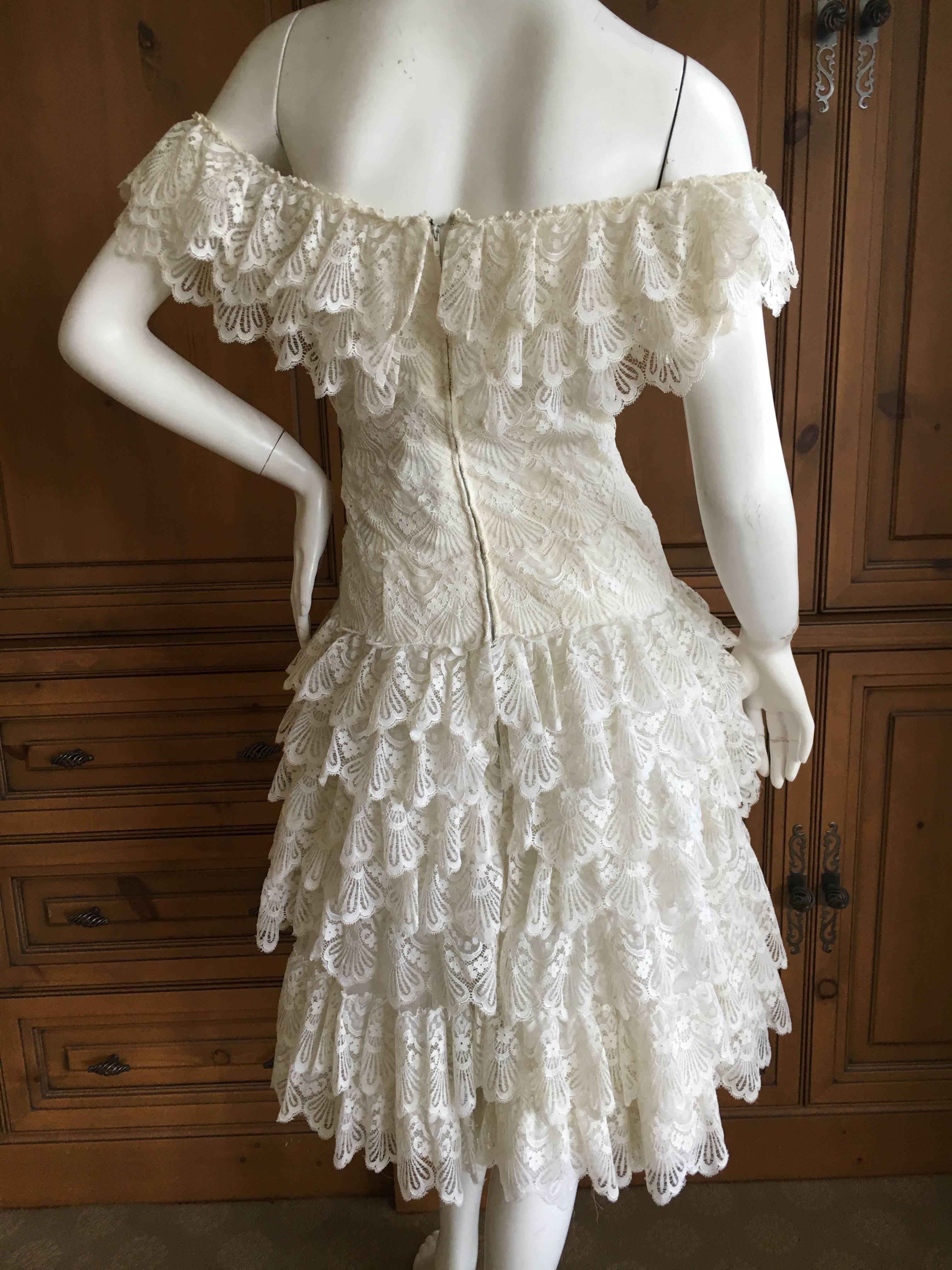 Loris Azzaro Vintage Off the Shoulder Lace Dress, 1970s  For Sale 8