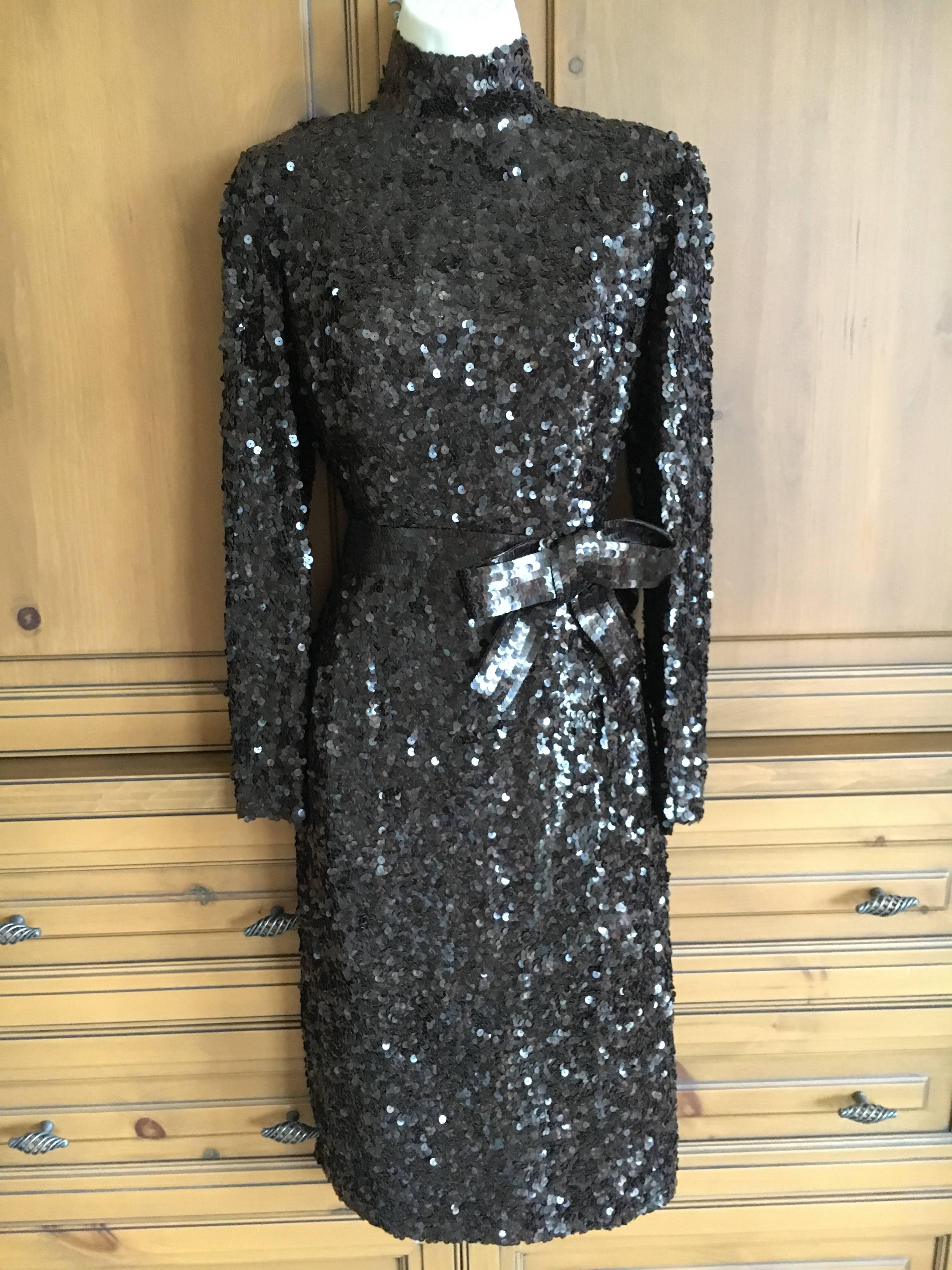 Norman Norell 1960's Sequin Cocktail Dress with Attached Bow Belt In Excellent Condition For Sale In Cloverdale, CA