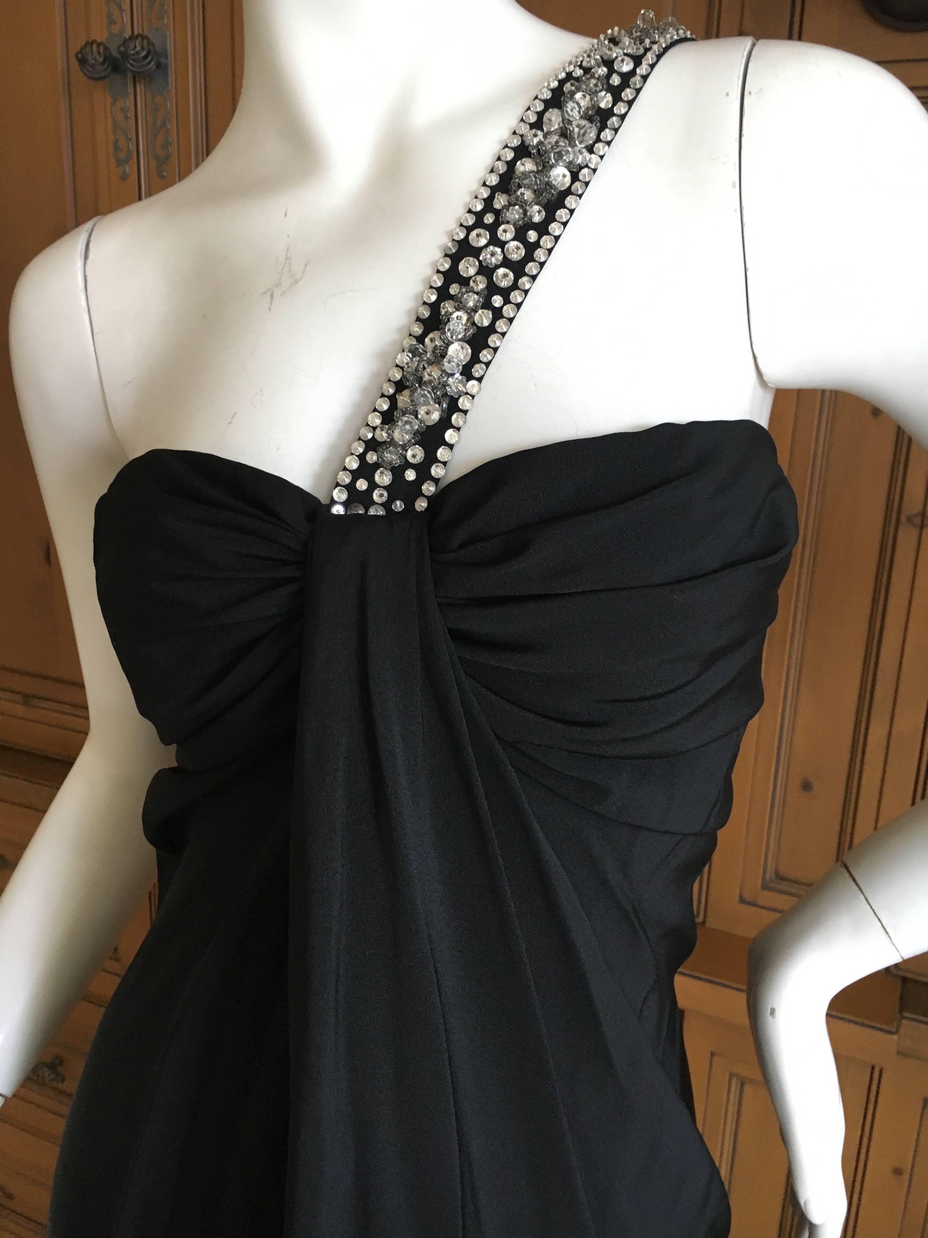  Galanos for Martha Park Avenue Black Silk Crepe Dress with Jeweled Strap In Excellent Condition For Sale In Cloverdale, CA