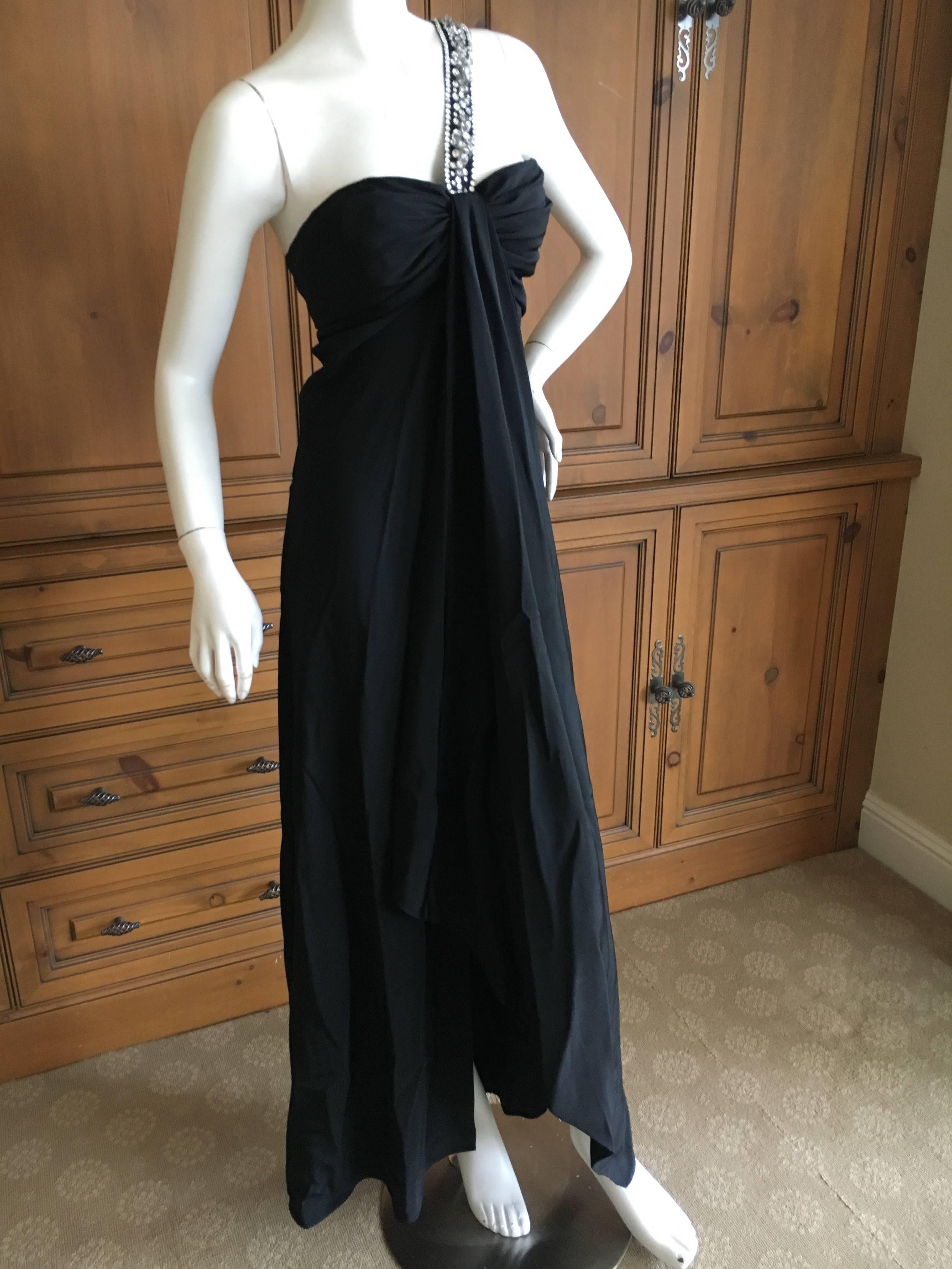 Women's  Galanos for Martha Park Avenue Black Silk Crepe Dress with Jeweled Strap For Sale
