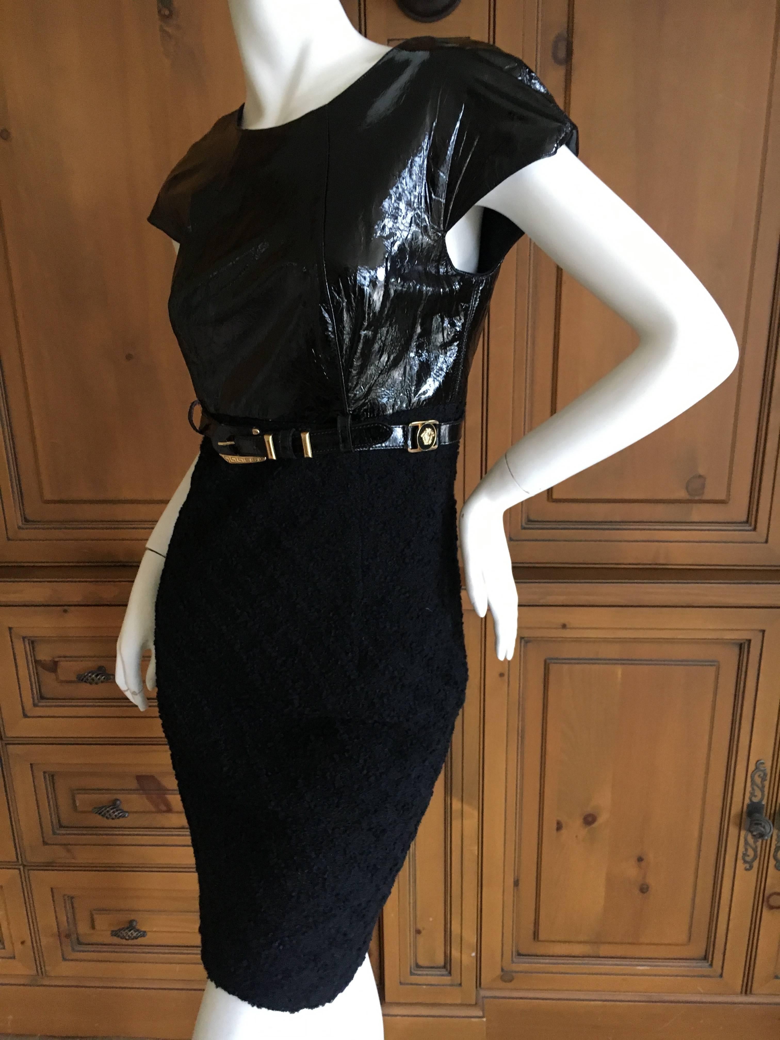Gianni Versace Couture 1980's Black Patent & Boucle Mini Dress w Medusa Belt For Sale 3