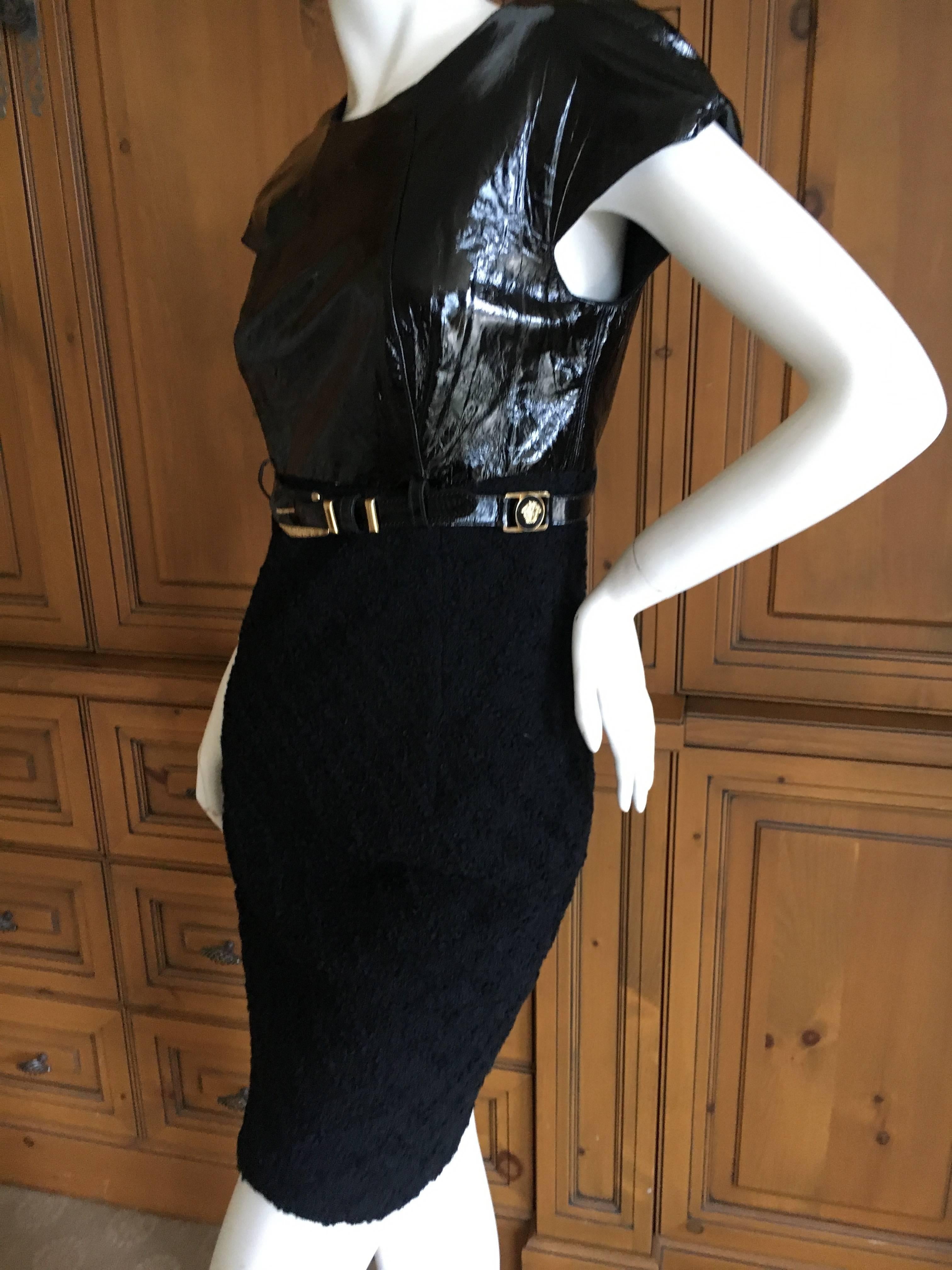 Gianni Versace Couture 1980's Black Patent & Boucle Mini Dress w Medusa Belt For Sale 4