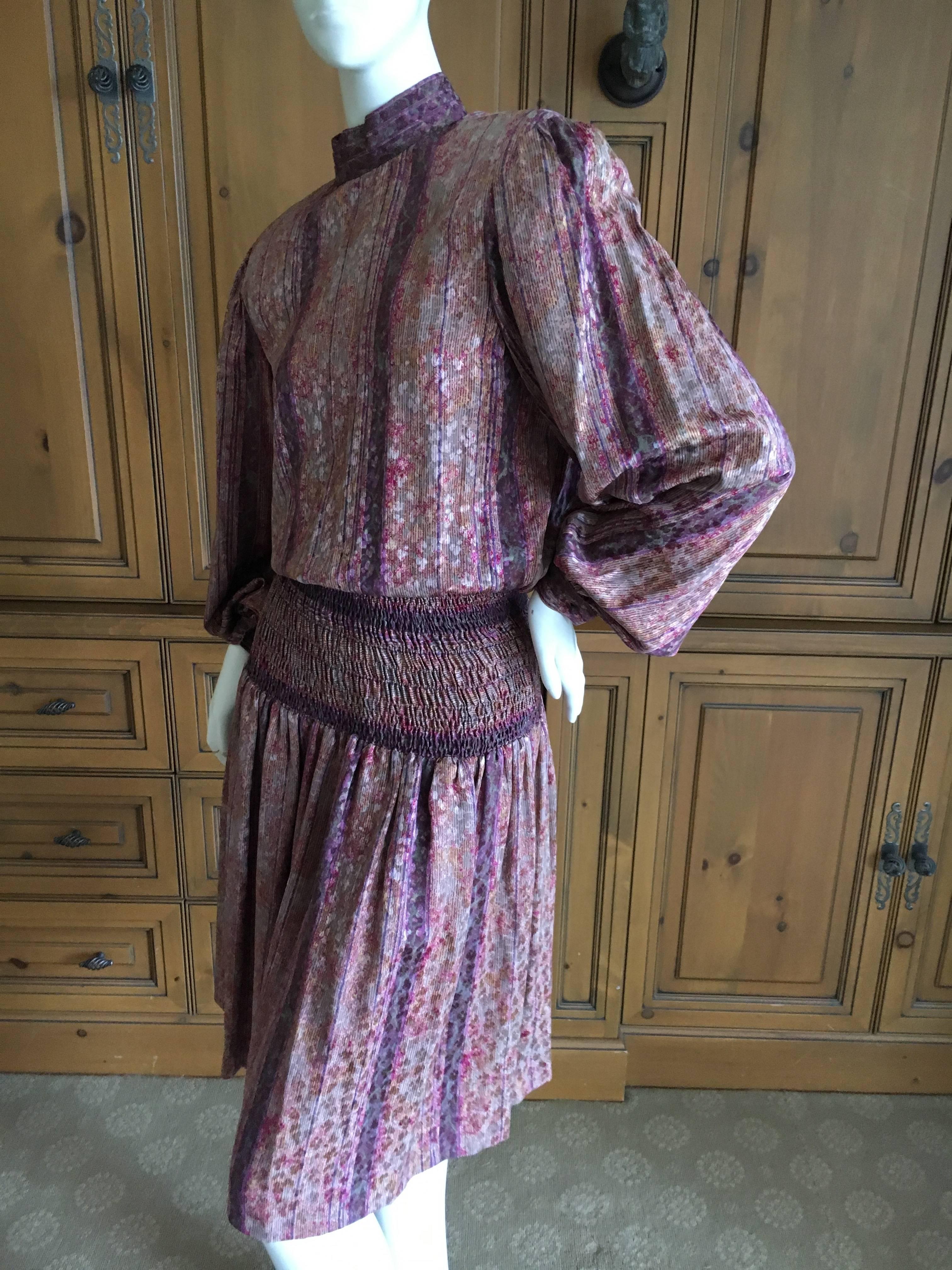 Gray Galanos for Martha Park Avenue Silk Drop Waist Peasant Dress For Sale