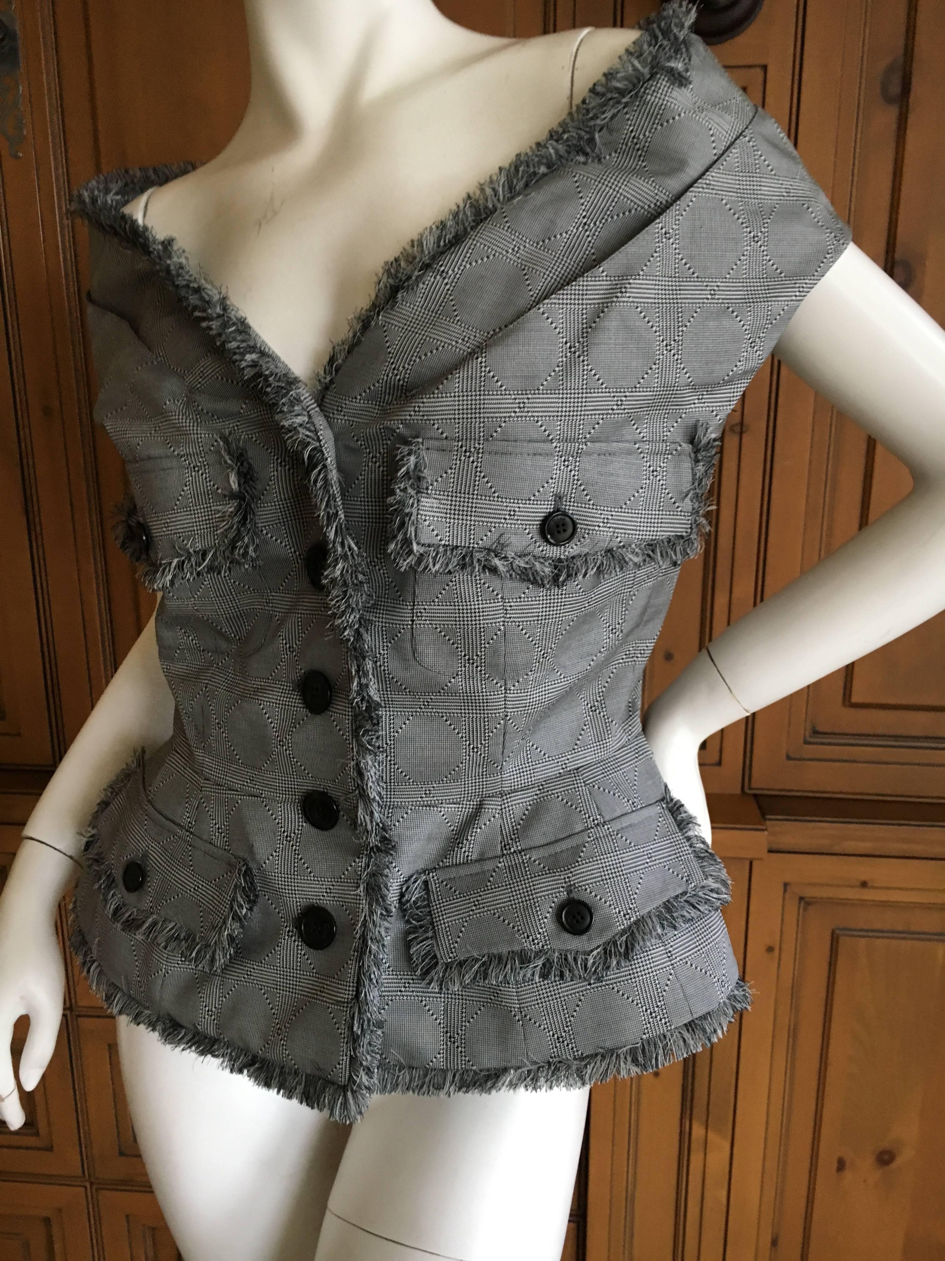 John Galliano for Christian Dior Silk & Wool Off the Shoulder Sleeveless Jacket.
Originally shown with a belt, it is not with the jacket.
 Size 40 Bust 38" Waist 30" Length 26" Excellent condition