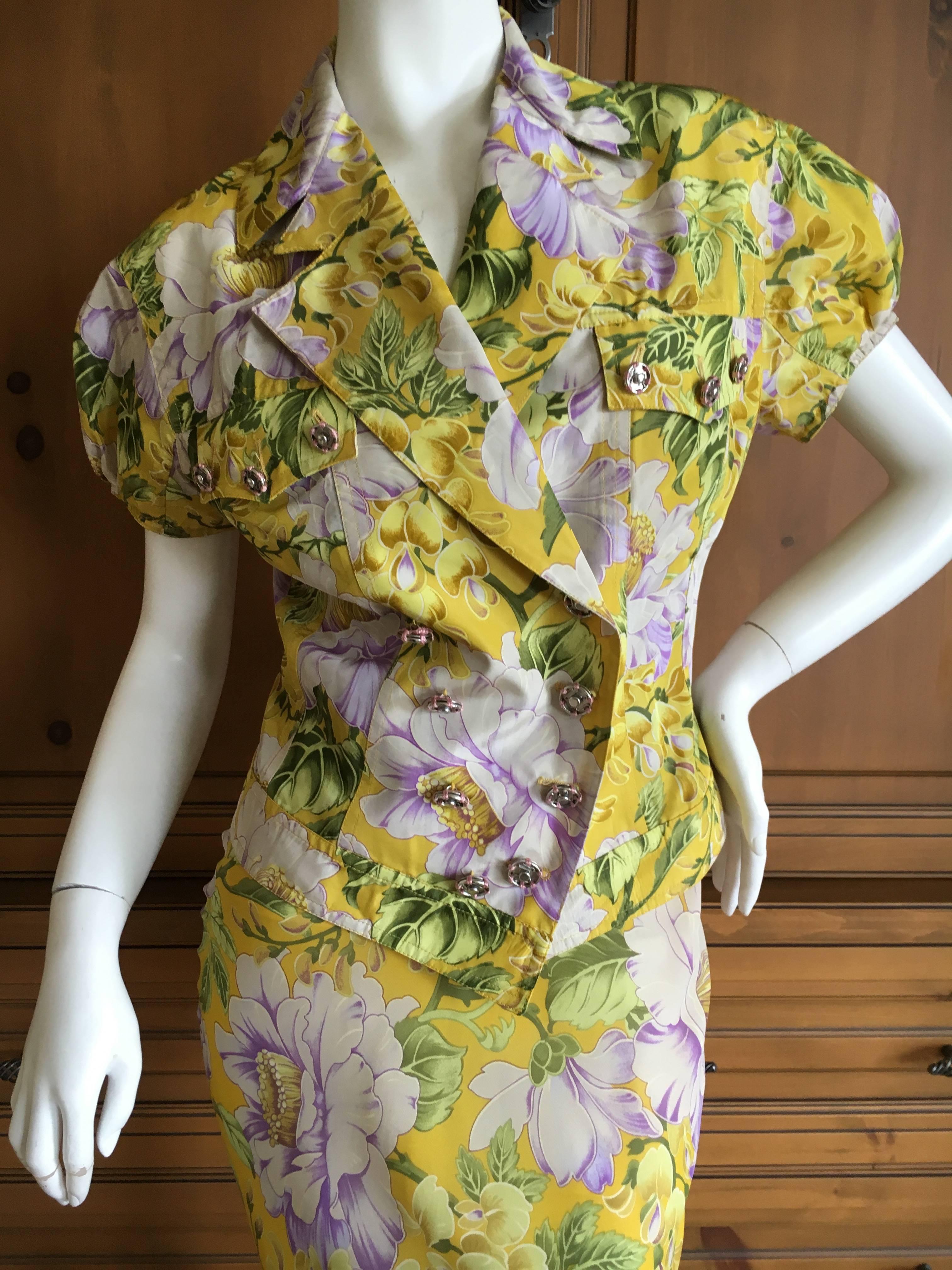 John Galliano Late 1980's Bias Cut Floral Dress with Matching Jacket 1