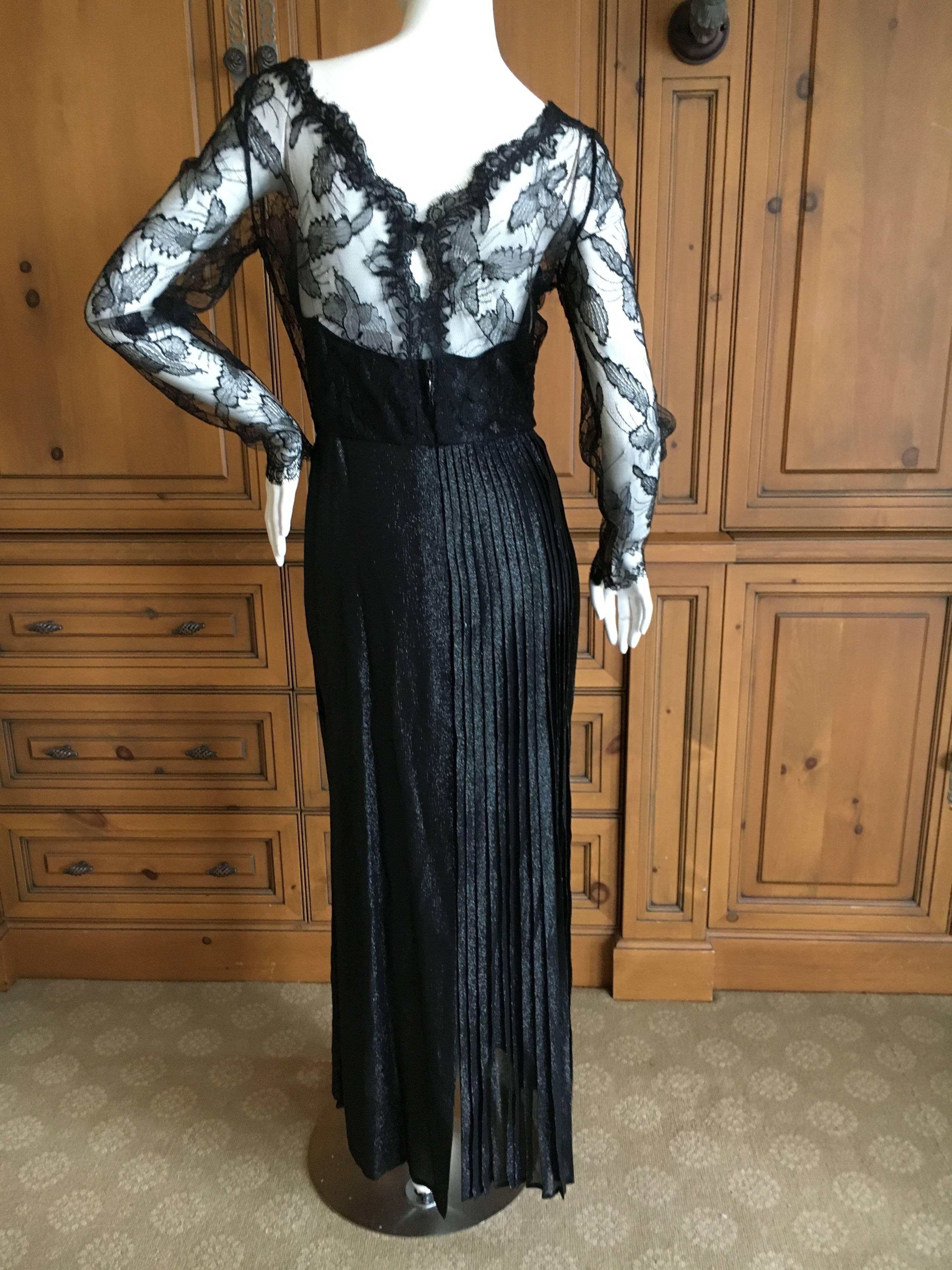 Women's Galanos Black Lace Evening Dress with Pleated Skirt For Sale