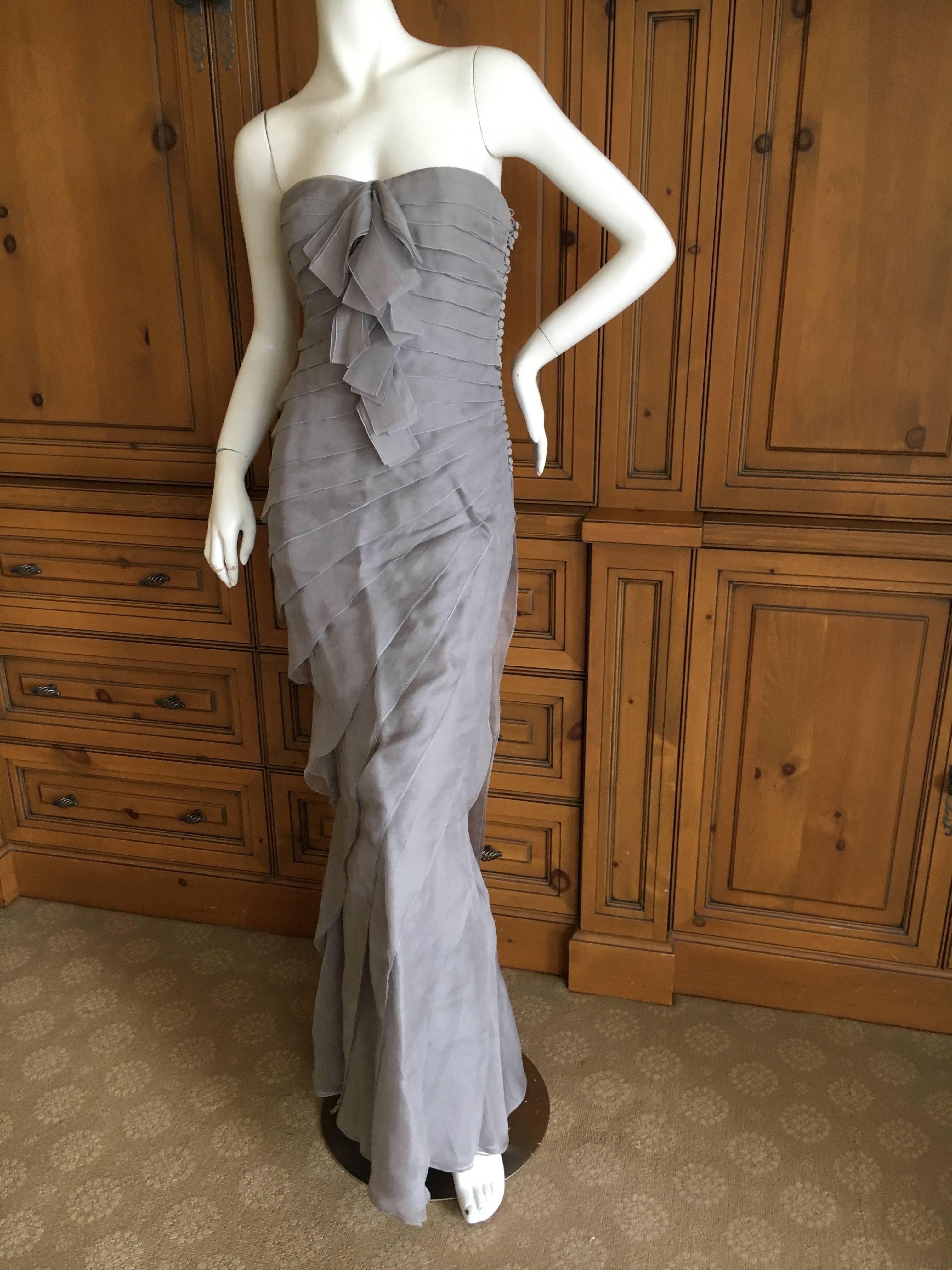  Dior by John Galliano Strapless Gray Silk Tiered Evening Dress w Inner Corset In Excellent Condition For Sale In Cloverdale, CA
