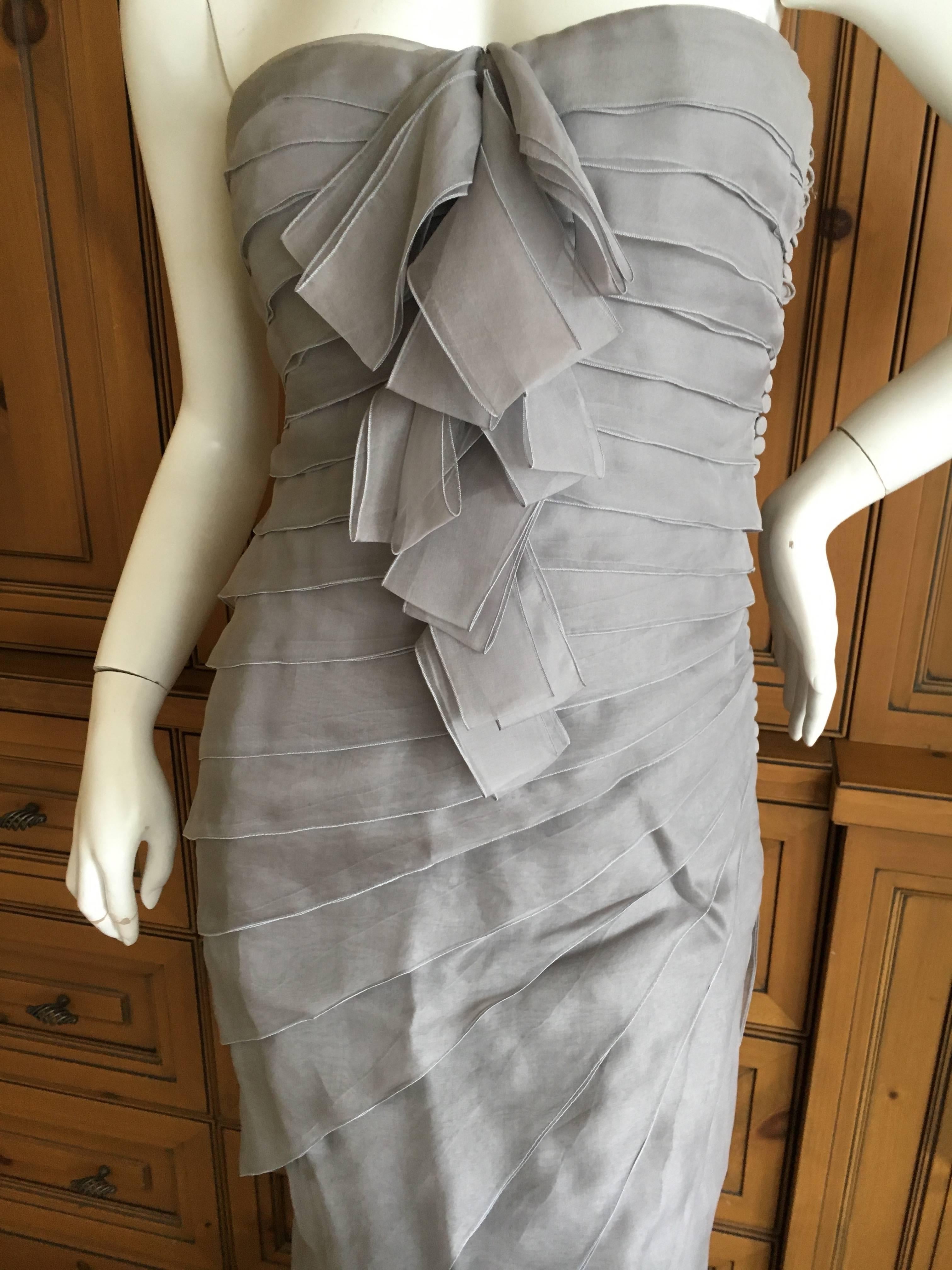 Women's  Dior by John Galliano Strapless Gray Silk Tiered Evening Dress w Inner Corset For Sale