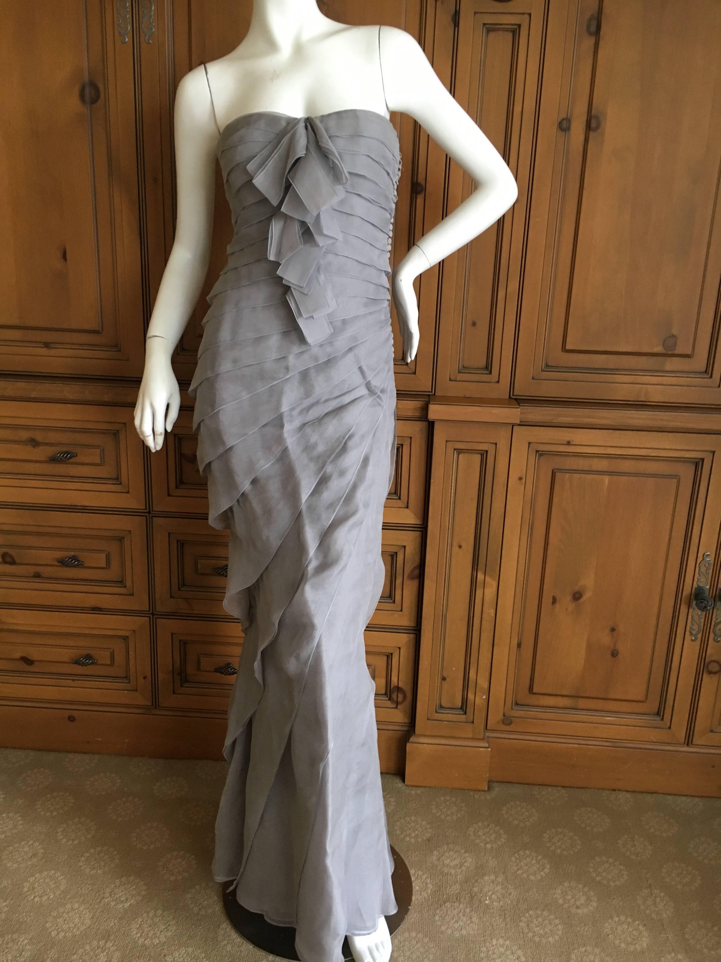  Dior by John Galliano Strapless Gray Silk Tiered Evening Dress w Inner Corset For Sale 1