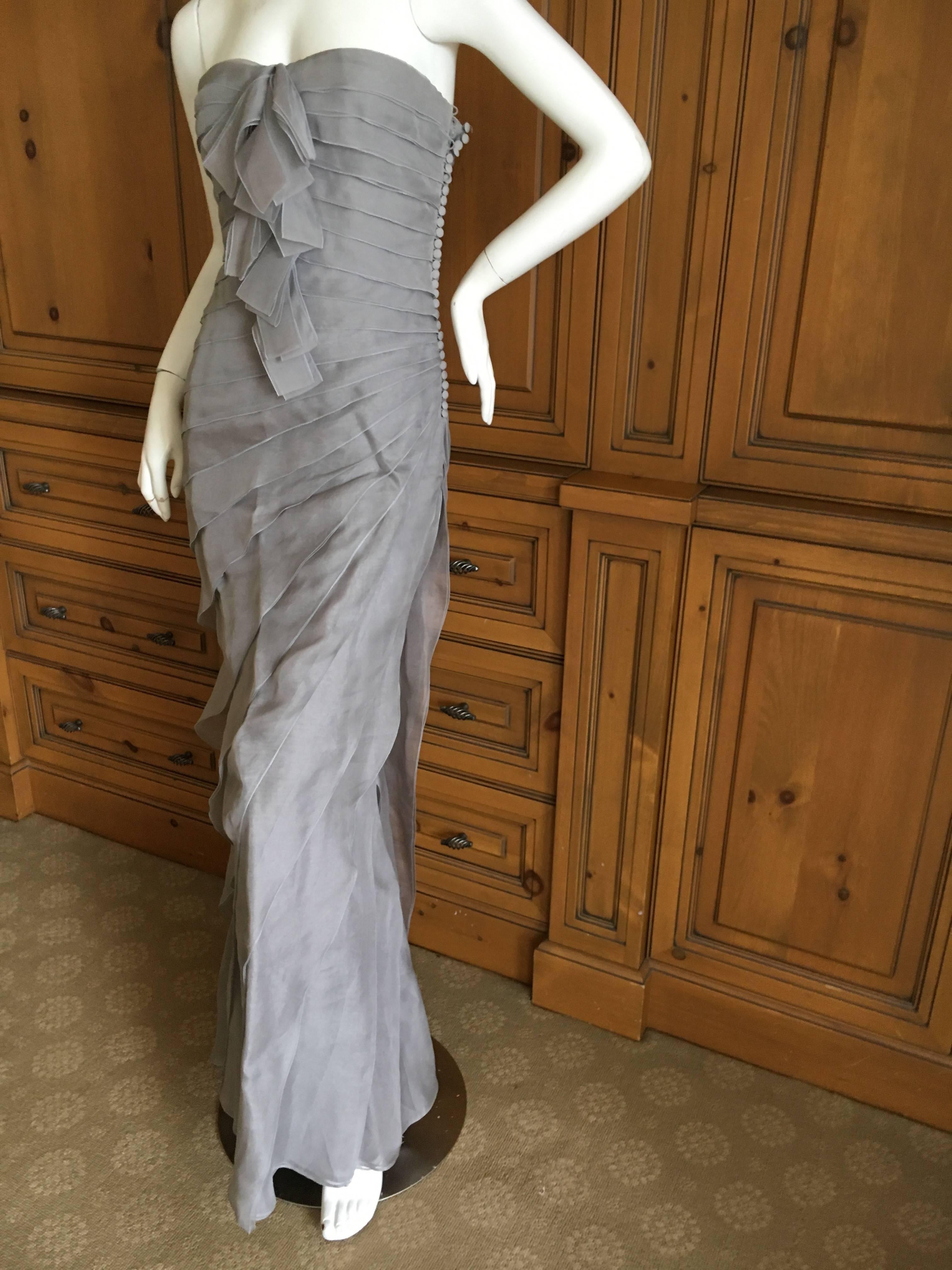 Dior by John Galliano Strapless Gray Silk Tiered Evening Dress w Inner Corset For Sale 2