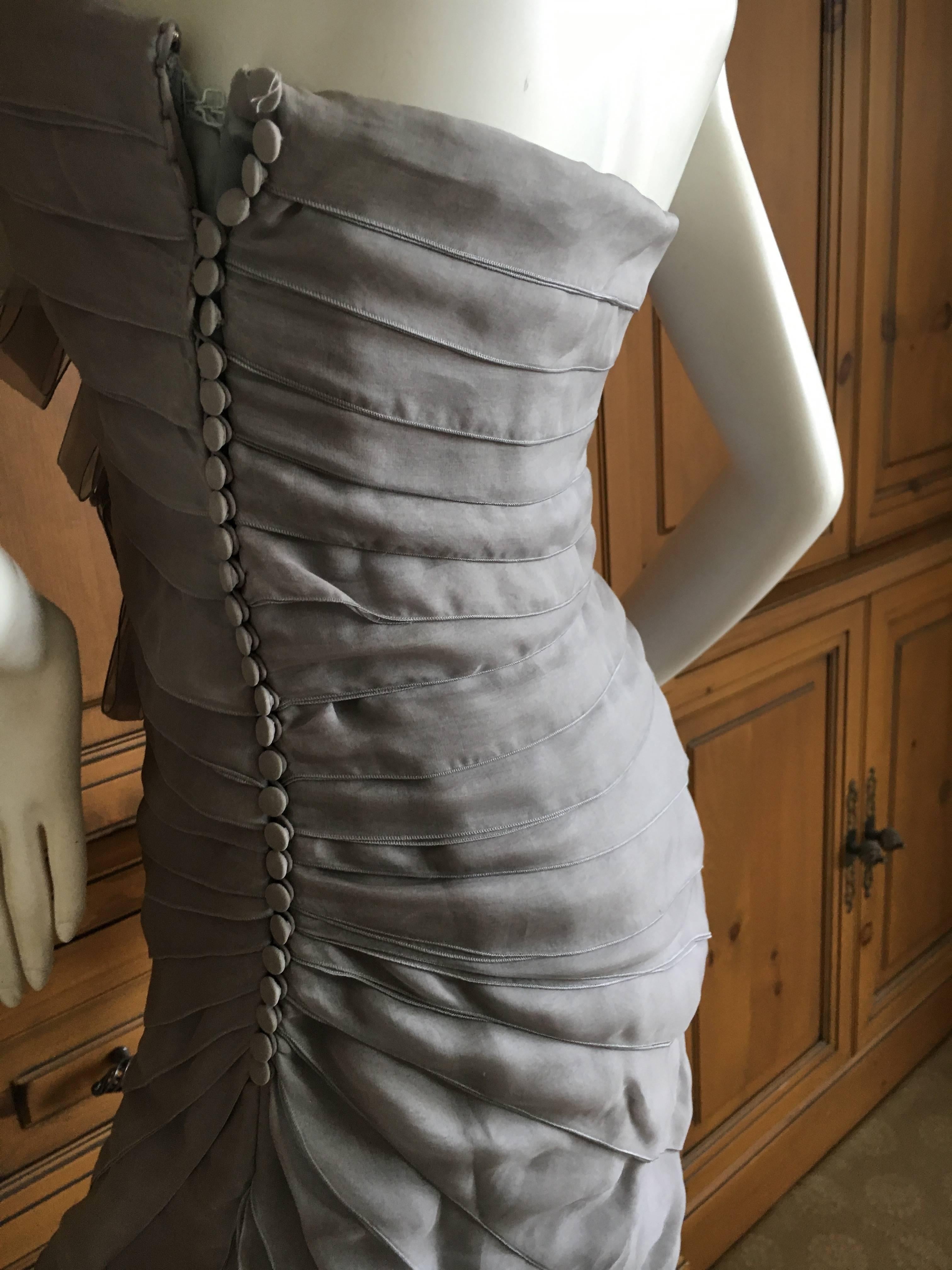 Dior by John Galliano Strapless Gray Silk Tiered Evening Dress w Inner Corset For Sale 3