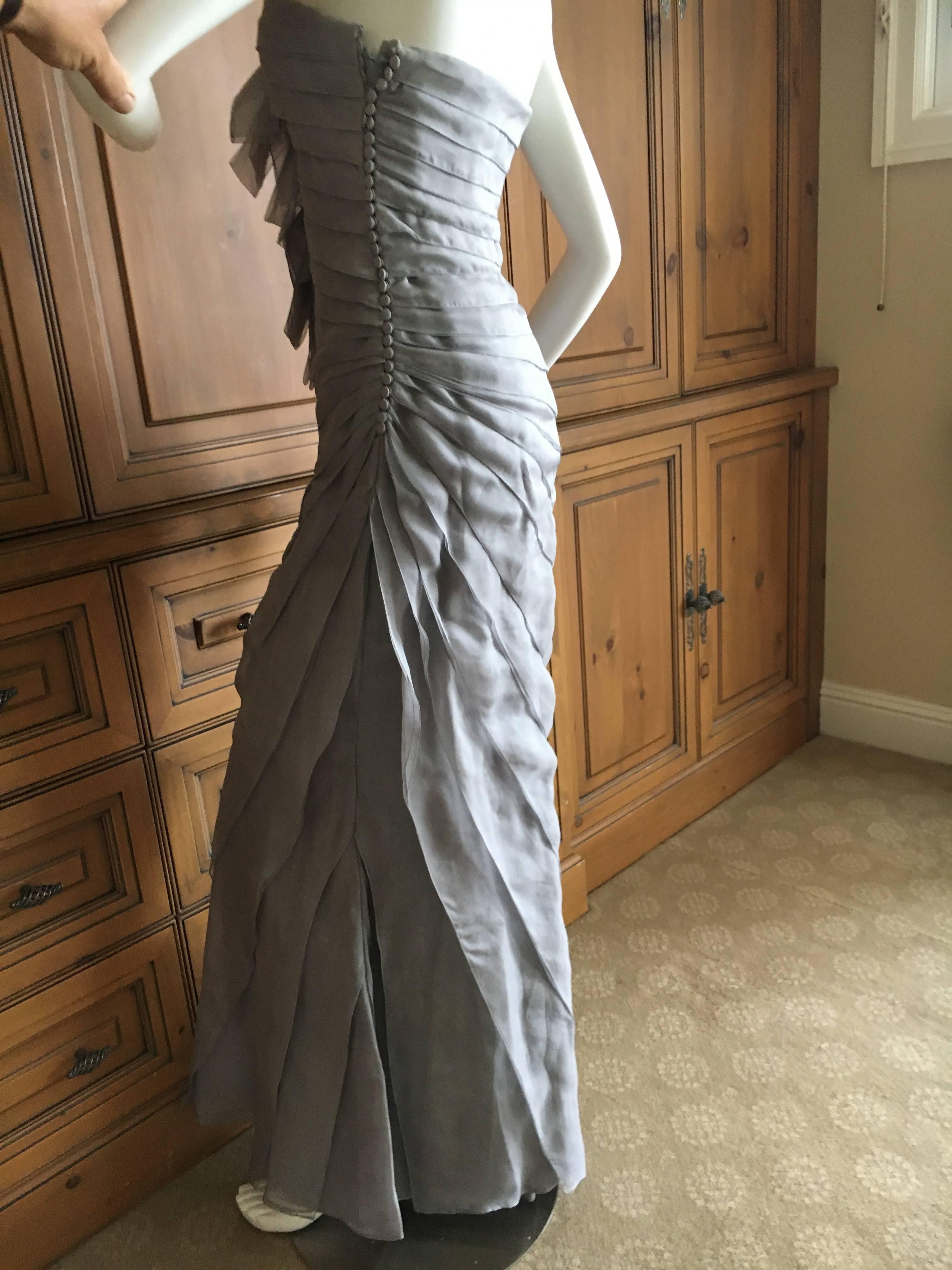  Dior by John Galliano Strapless Gray Silk Tiered Evening Dress w Inner Corset For Sale 4