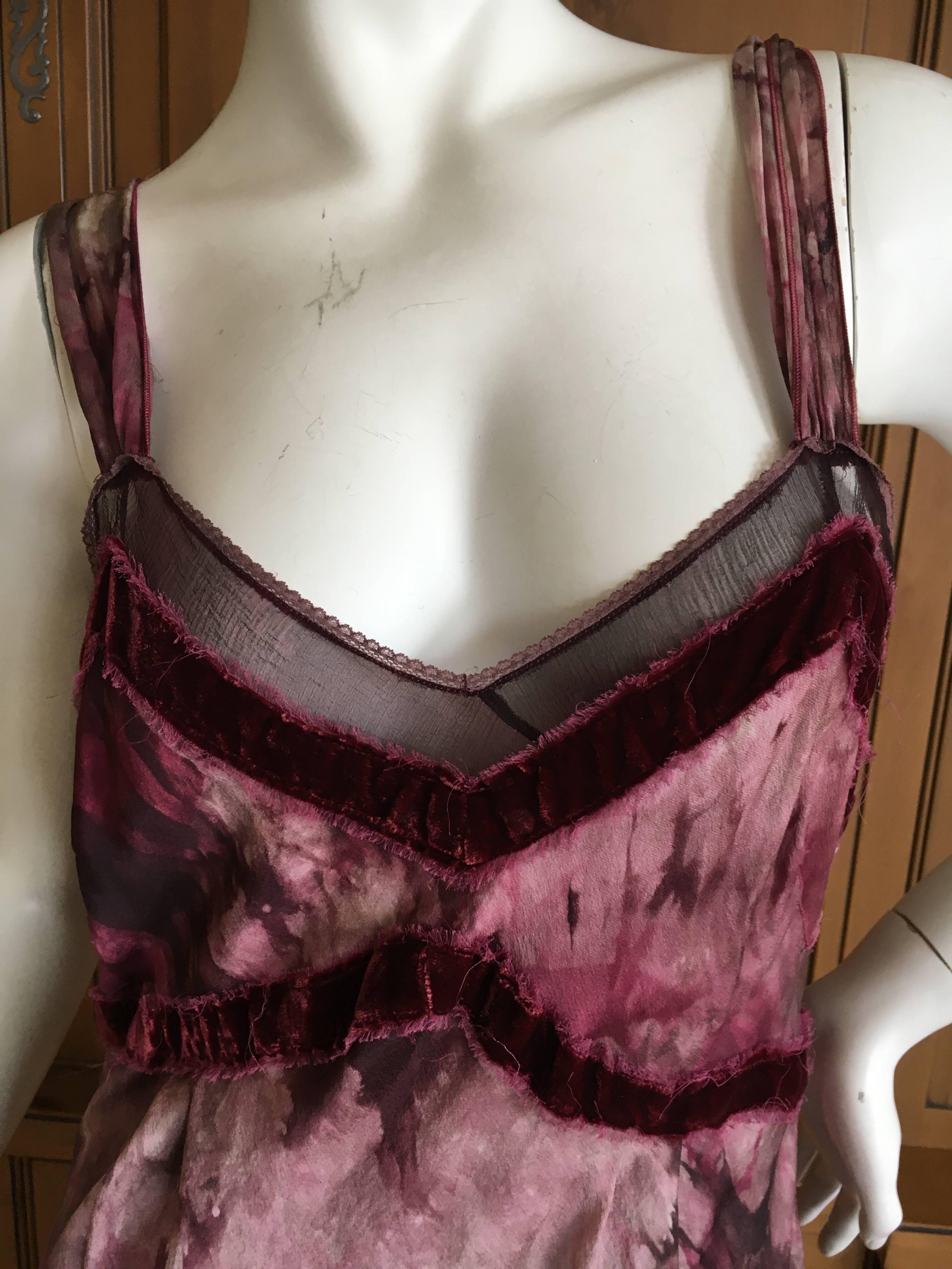 John Galliano 90's Tie Dye Velvet Trim Tea Dress In Excellent Condition For Sale In Cloverdale, CA