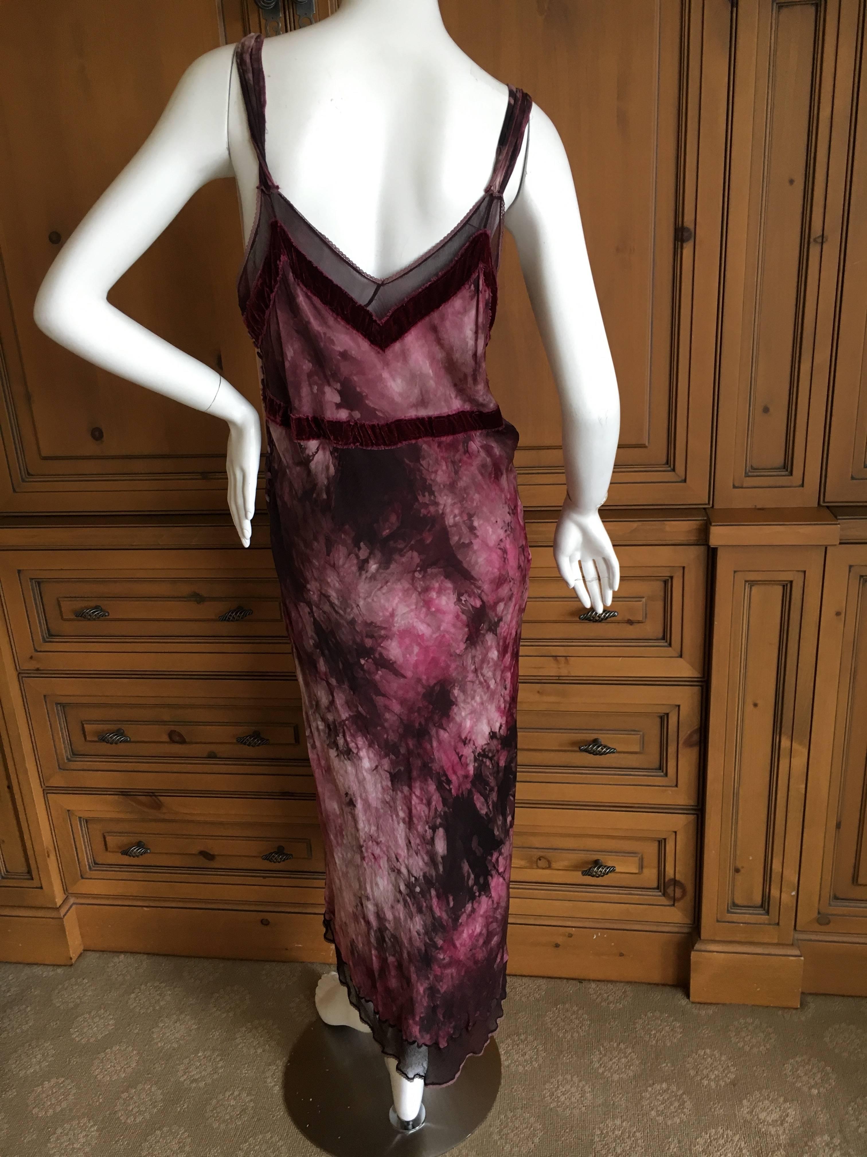 John Galliano 90's Tie Dye Velvet Trim Tea Dress For Sale 1