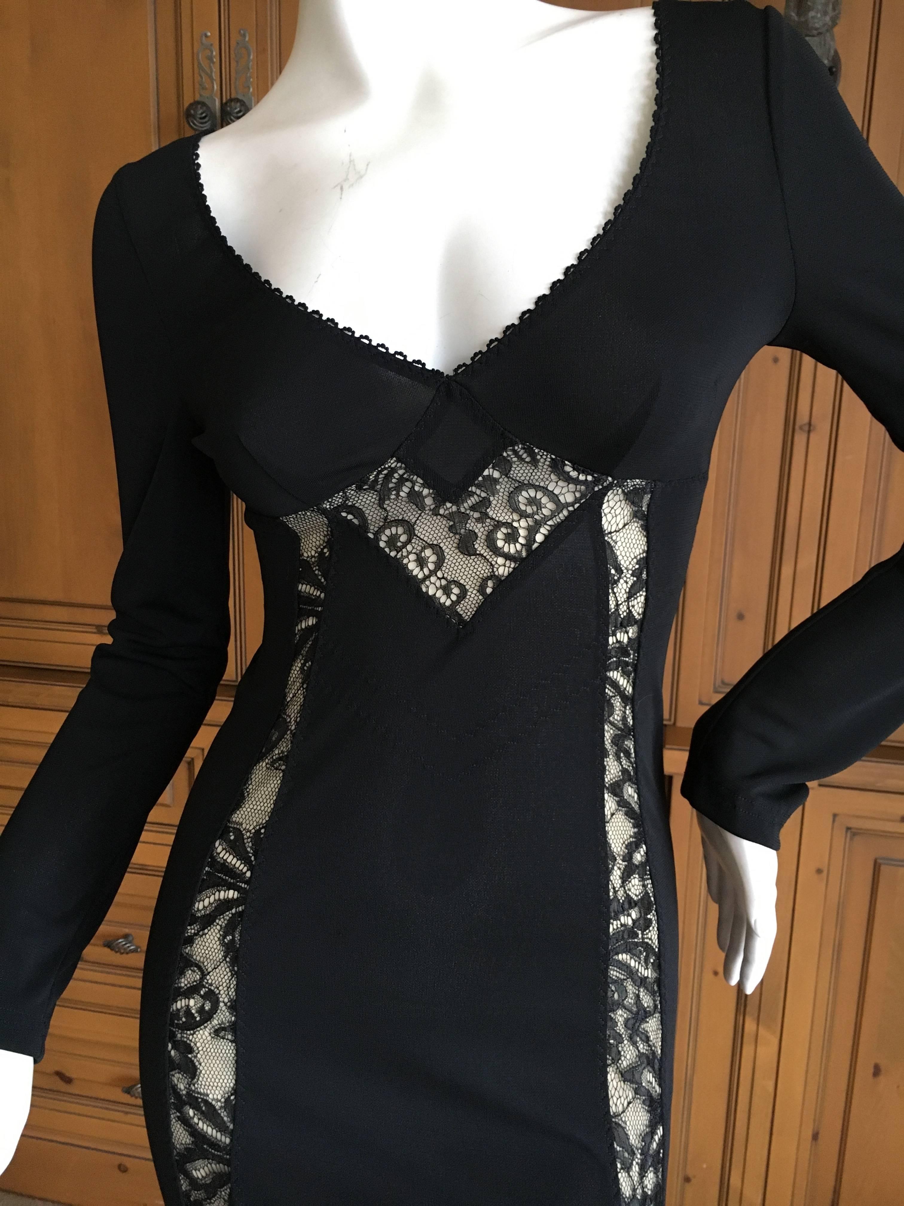 D&G Dolce & Gabbana Vintage Little Black Dress with Sheer Lace Inserts In Excellent Condition In Cloverdale, CA