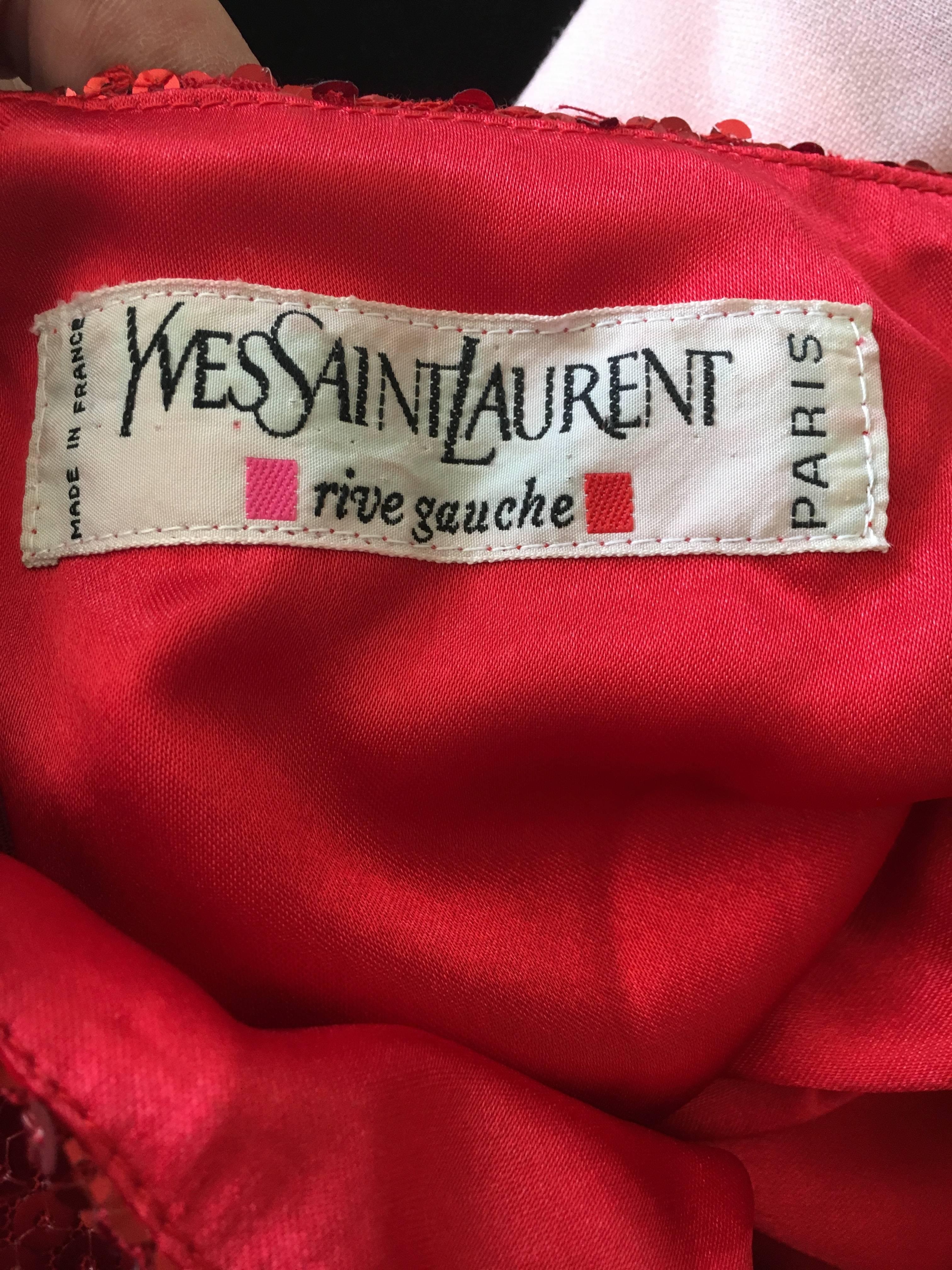 Yves Saint Laurent 70's Rive Gauche Amazing Red Sequin Strapless Evening Dress 4
