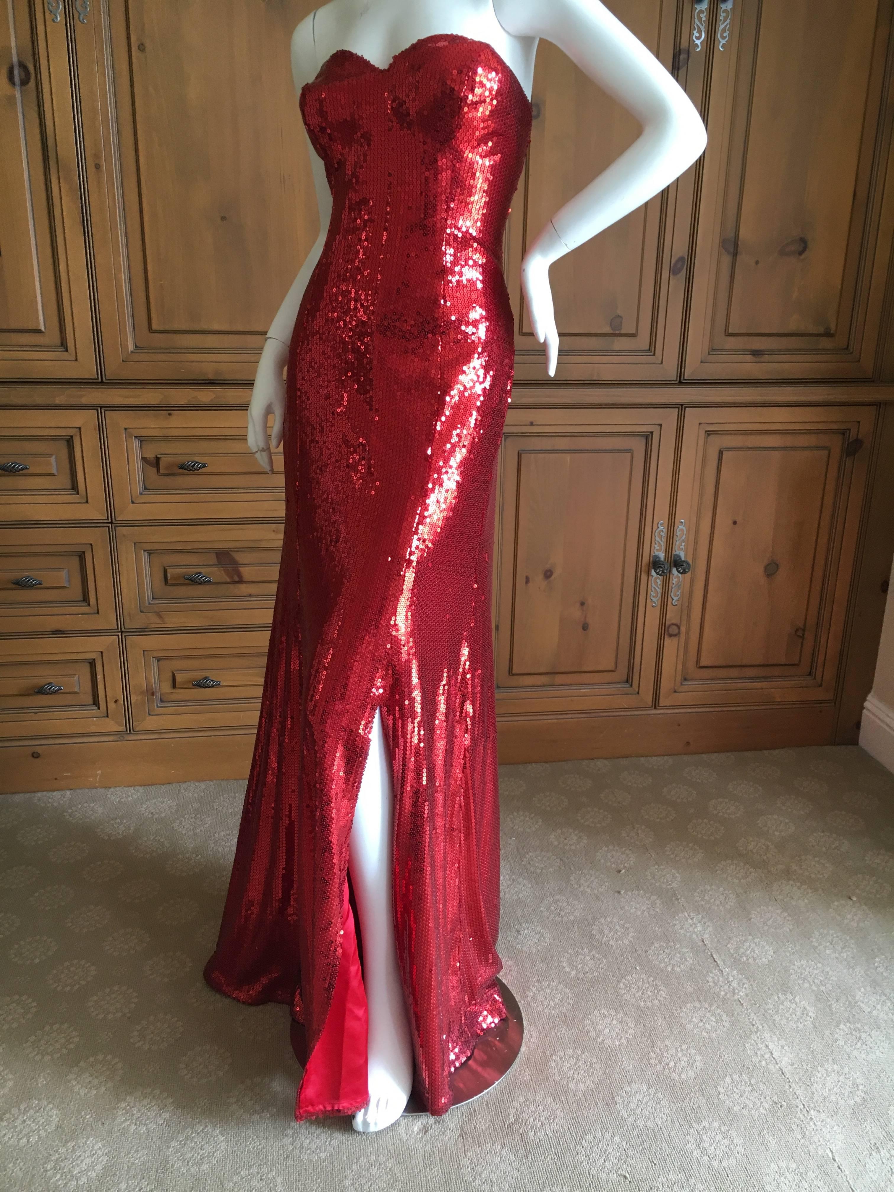 Yves Saint Laurent 70's Rive Gauche Amazing Red Sequin Strapless Evening Dress Excellent état à Cloverdale, CA