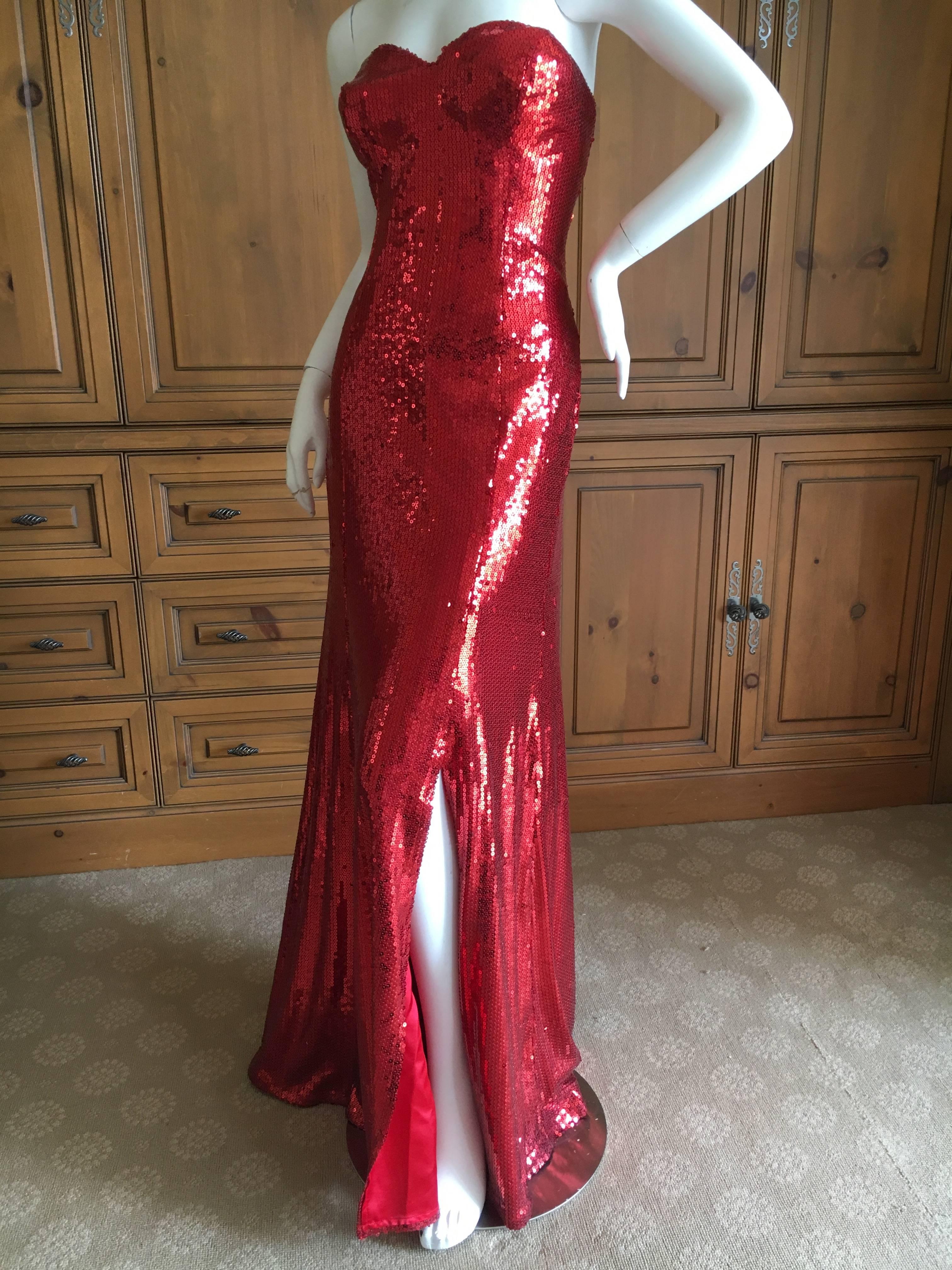  Yves Saint Laurent 70's Rive Gauche Amazing Red Sequin Strapless Evening Dress Pour femmes 