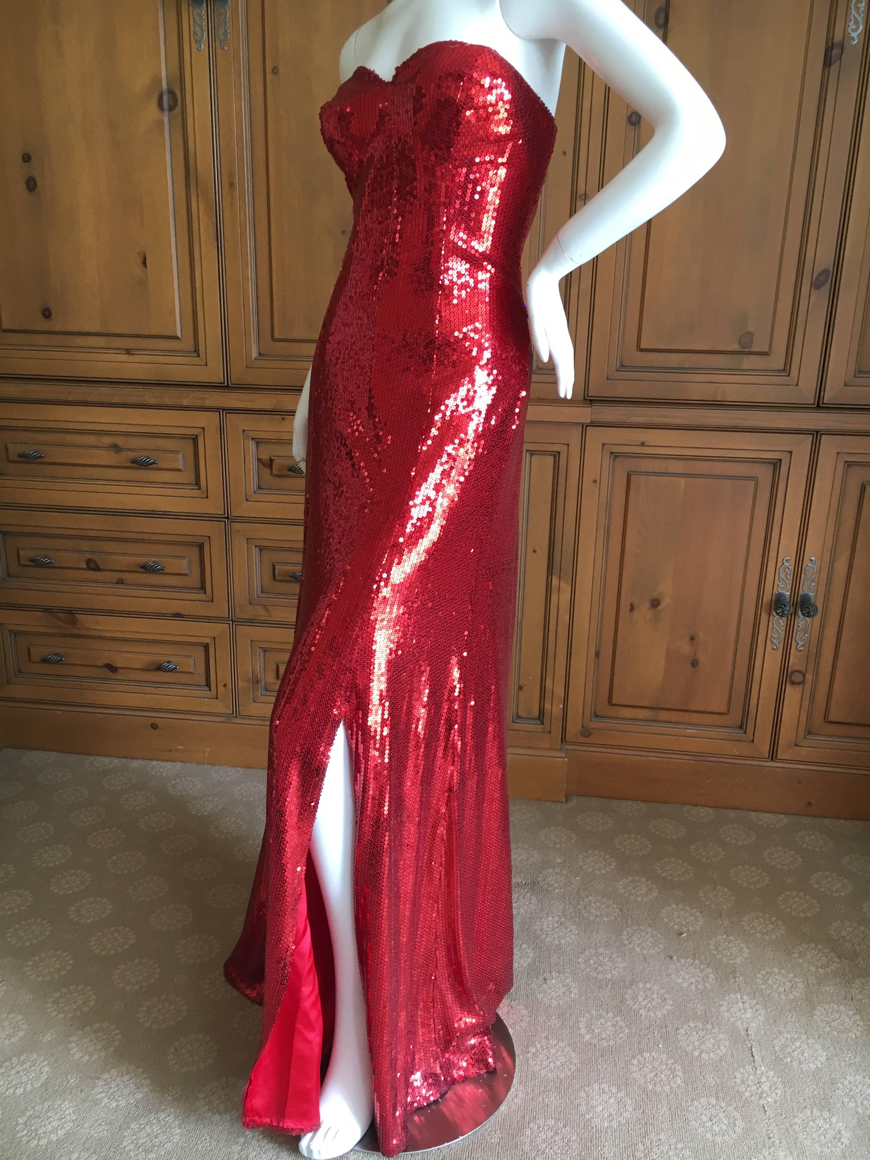 Yves Saint Laurent 70's Rive Gauche Amazing Red Sequin Strapless Evening Dress 1