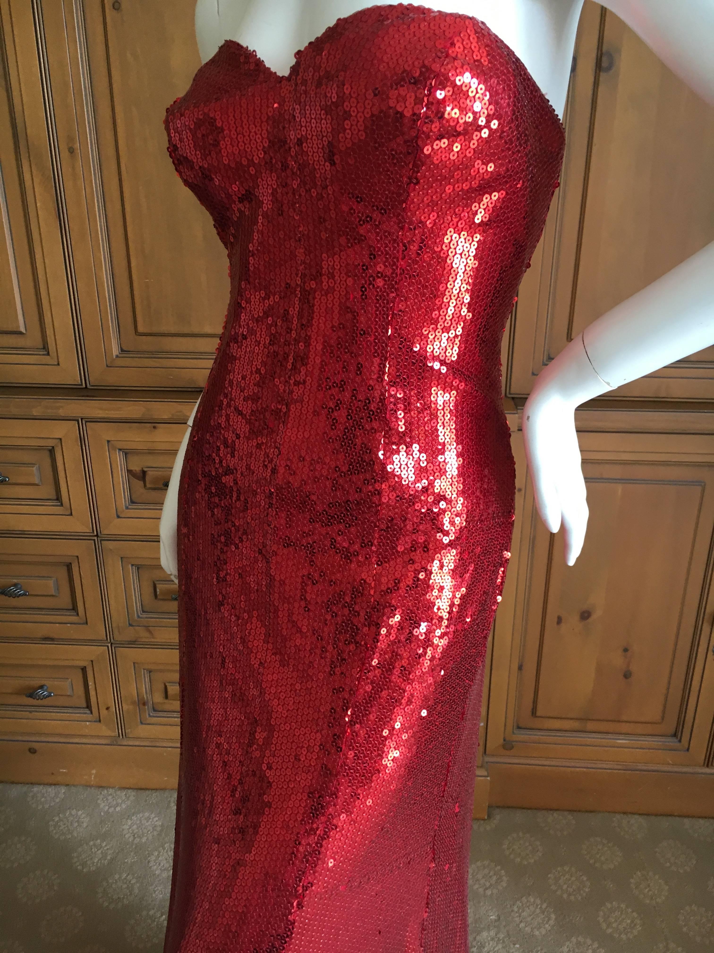 Yves Saint Laurent 70's Rive Gauche Amazing Red Sequin Strapless Evening Dress 2