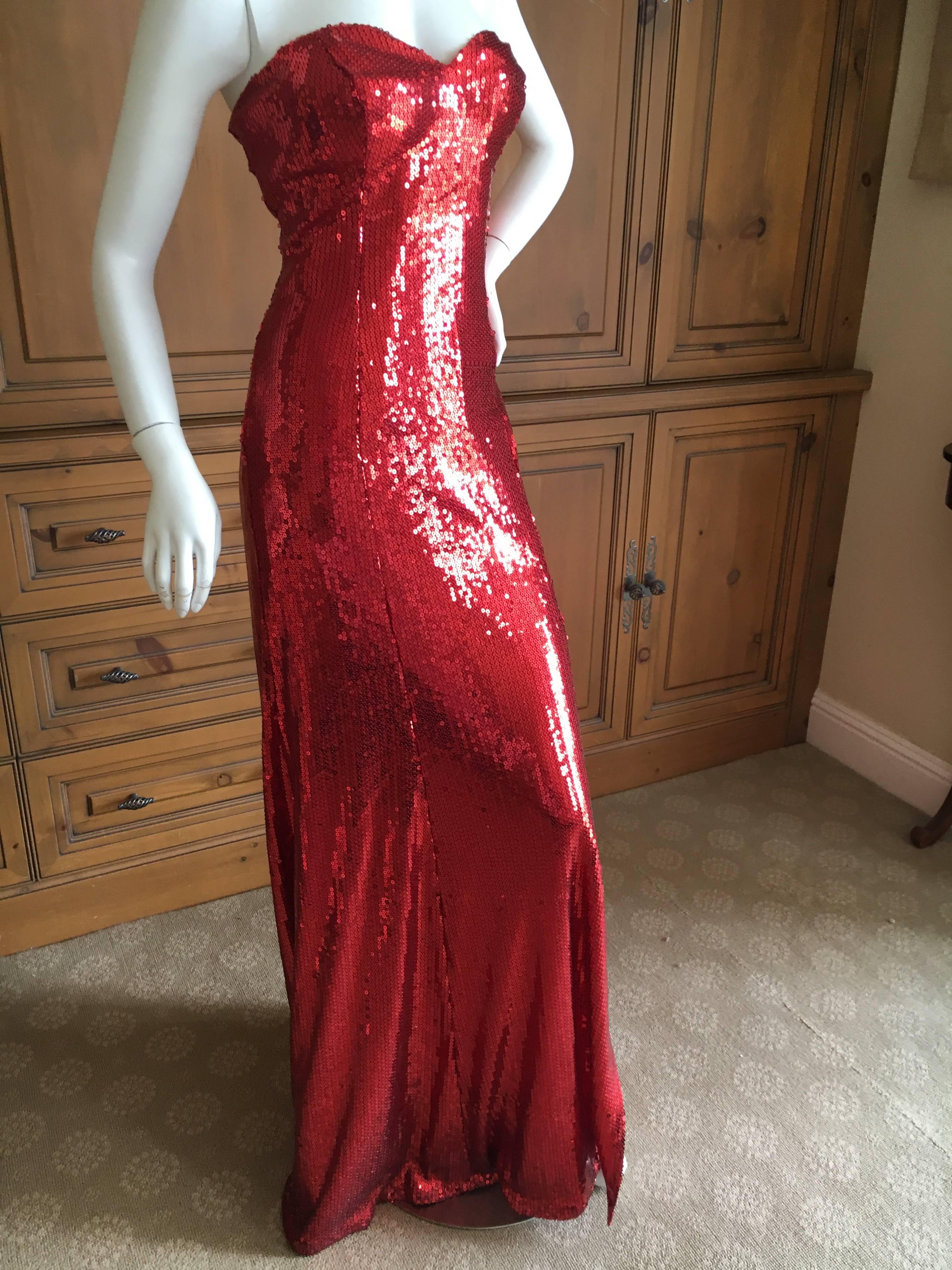 Yves Saint Laurent 70's Rive Gauche Amazing Red Sequin Strapless Evening Dress 3